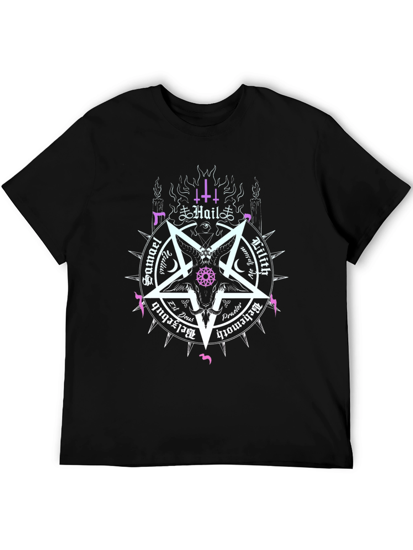 Black Occult Baphomet Pentagram Graphic Tee view 5