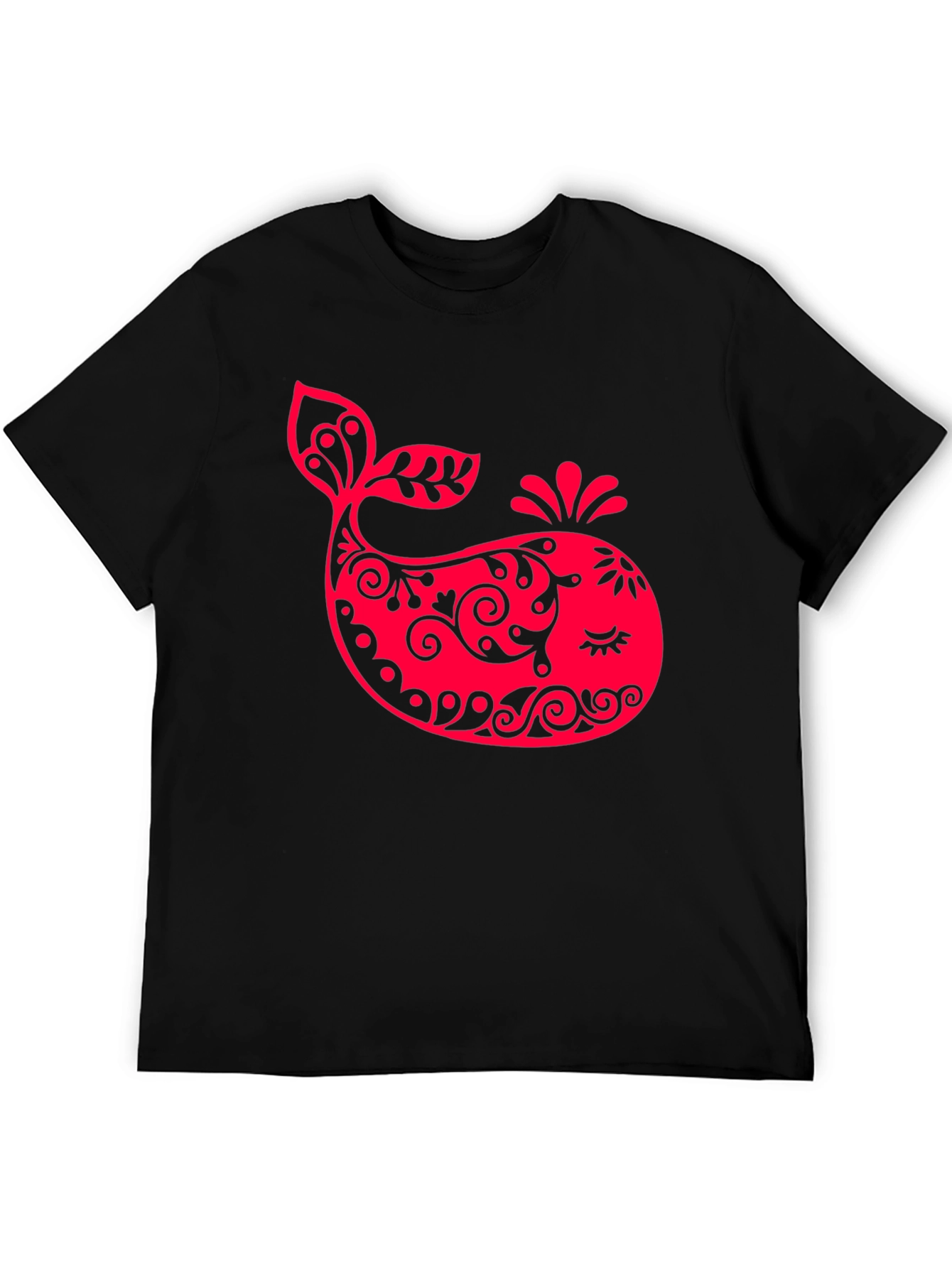 Black Red Whale Graphic Print Black T-Shirt view 5