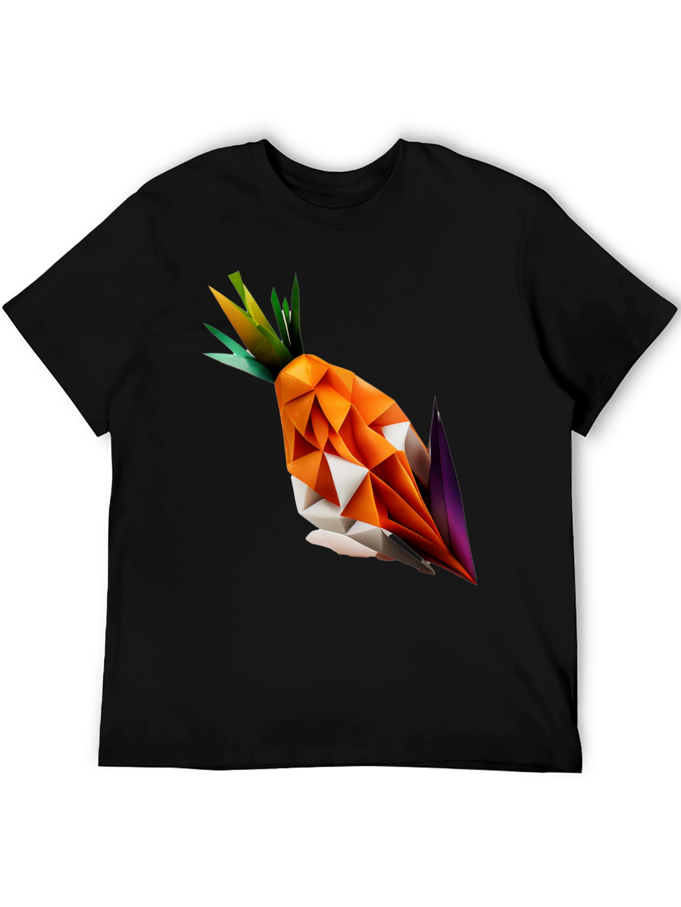 Black Geometric Origami Carrot Black T-Shirt view 5