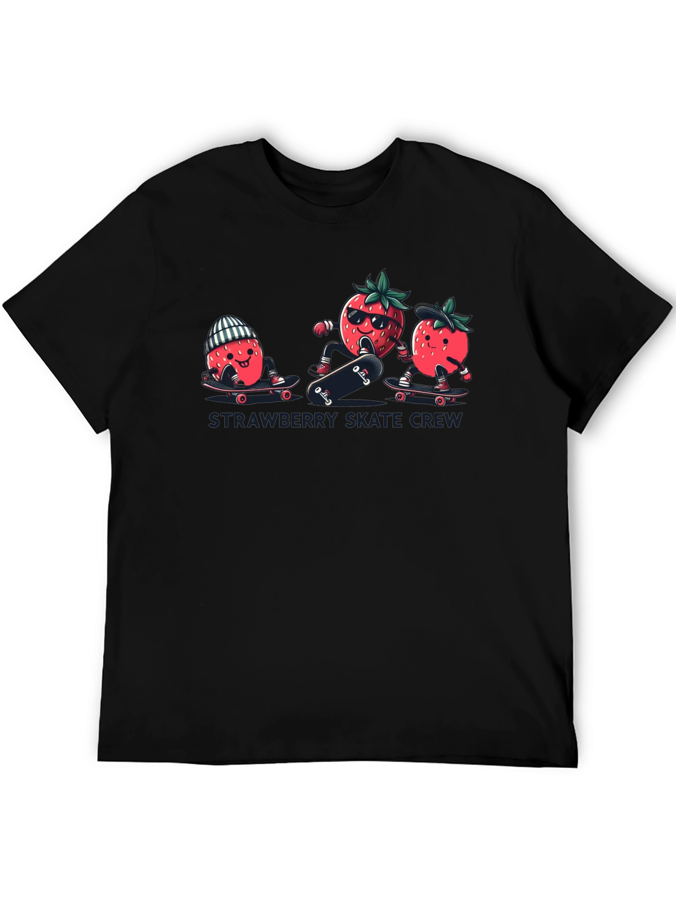 Black Strawberry Skate Crew T-Shirt - Black Cotton Tee view 5