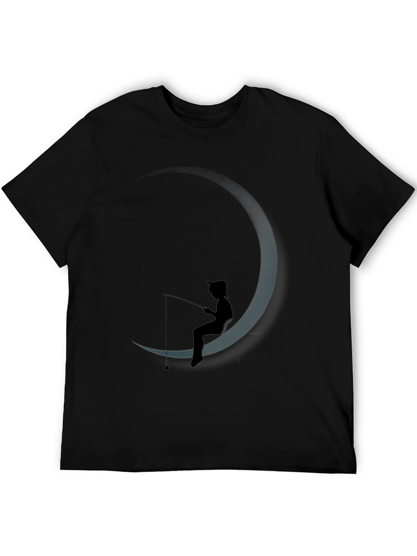 Black DreamWorks Inspired Fishing on the Moon T-Shirt view 5