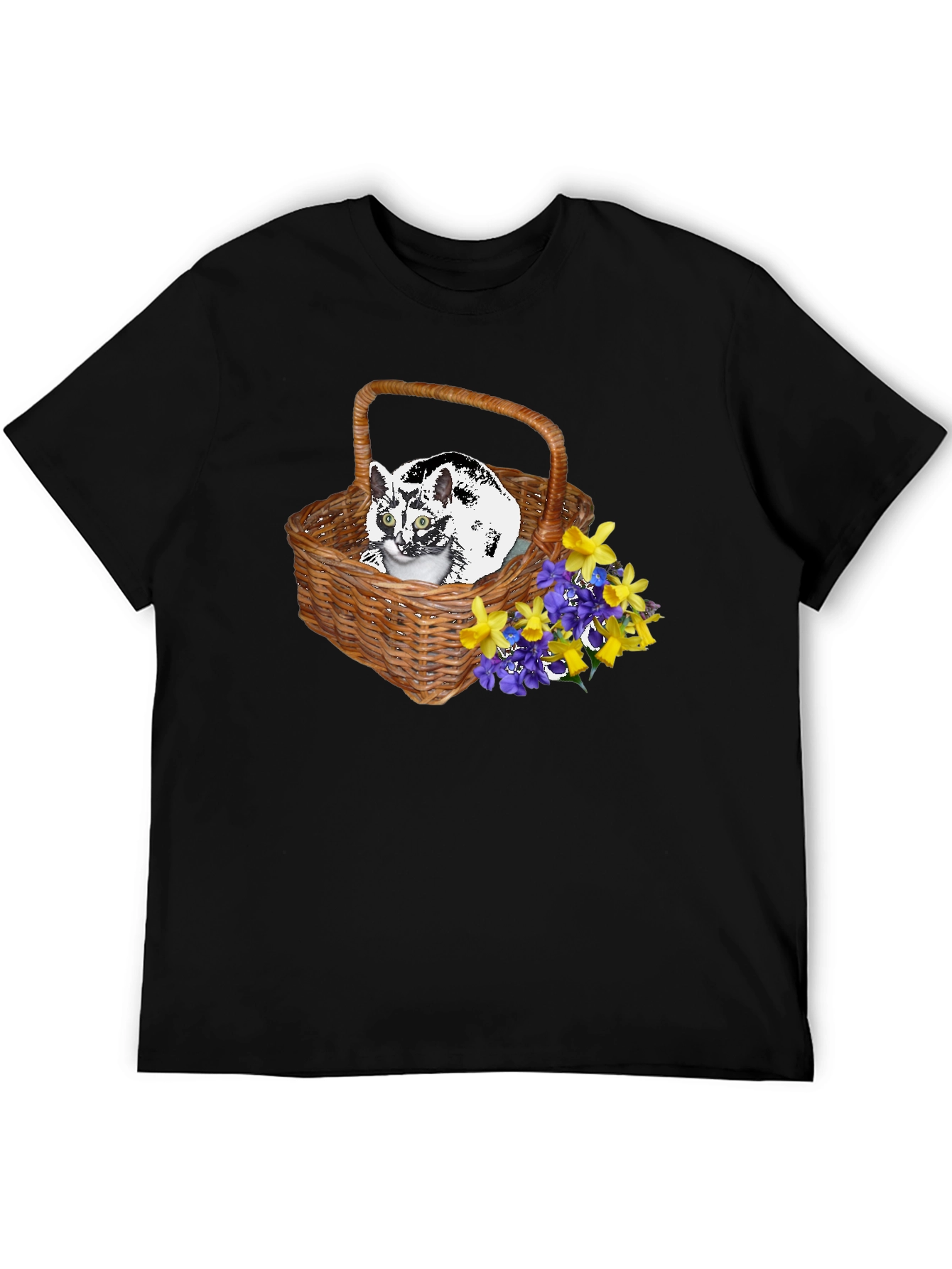Black Cat in Basket Tee - Floral Accent view 5