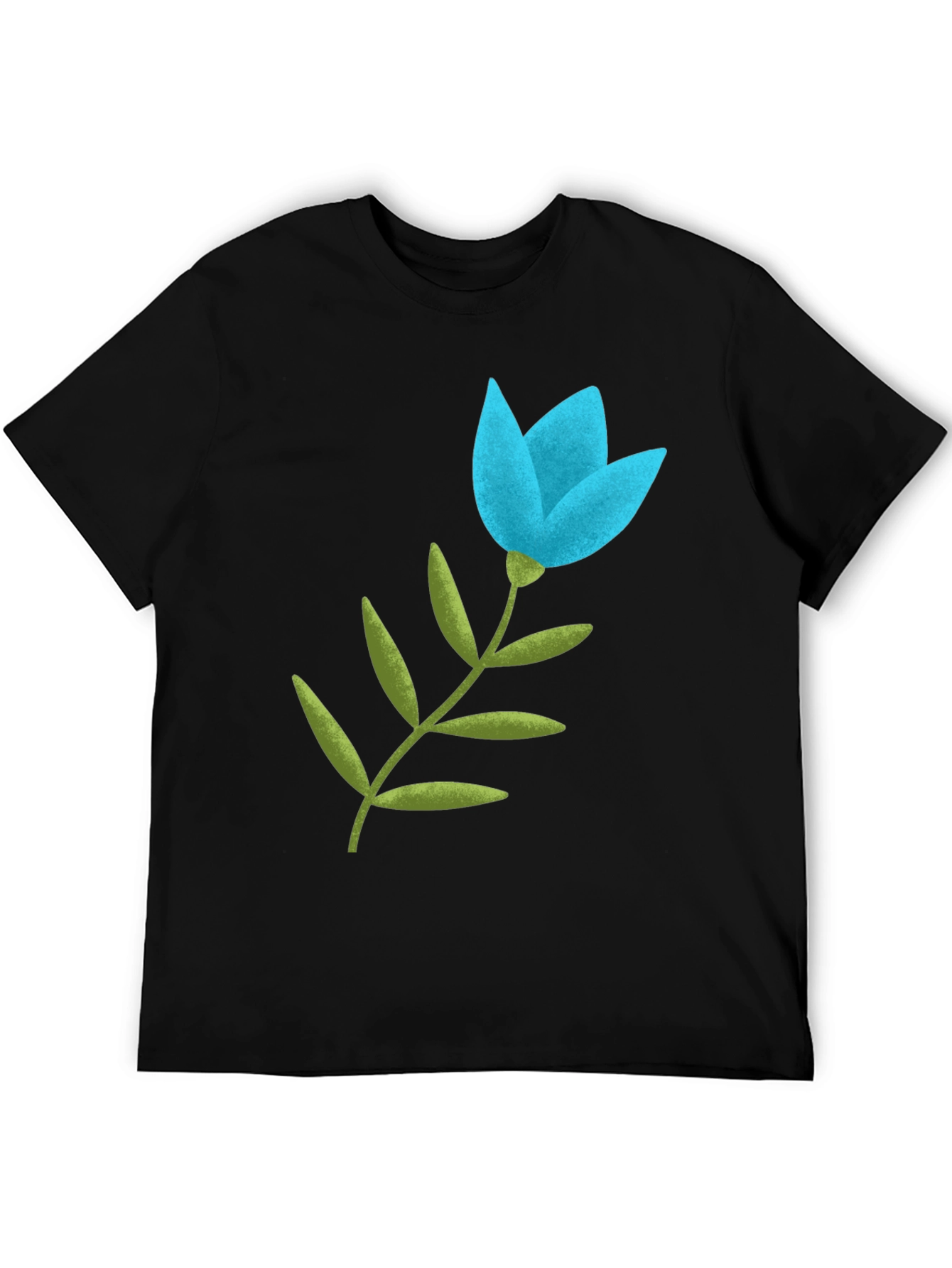 Black Blue Flower Graphic Tee - Black Cotton Blend view 5