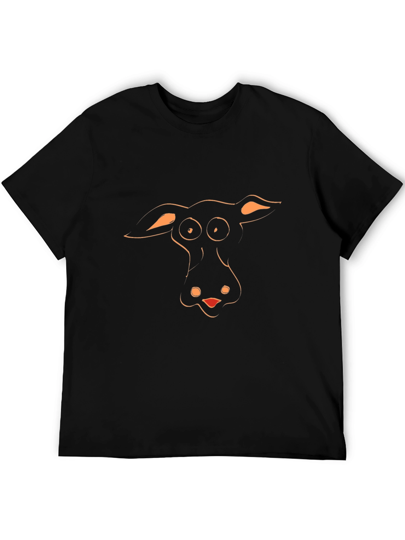 Black Funny Cartoon Animal Face Black T-Shirt view 5