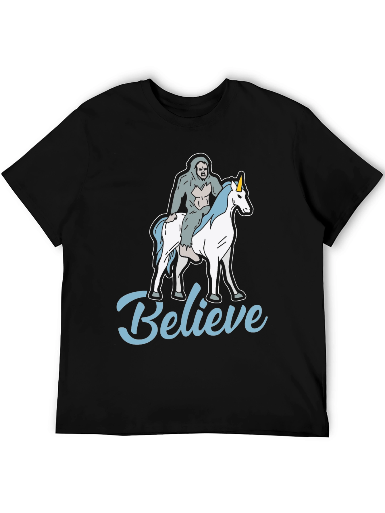 Black Believe Bigfoot Unicorn T-Shirt Funny Graphic Tee view 5