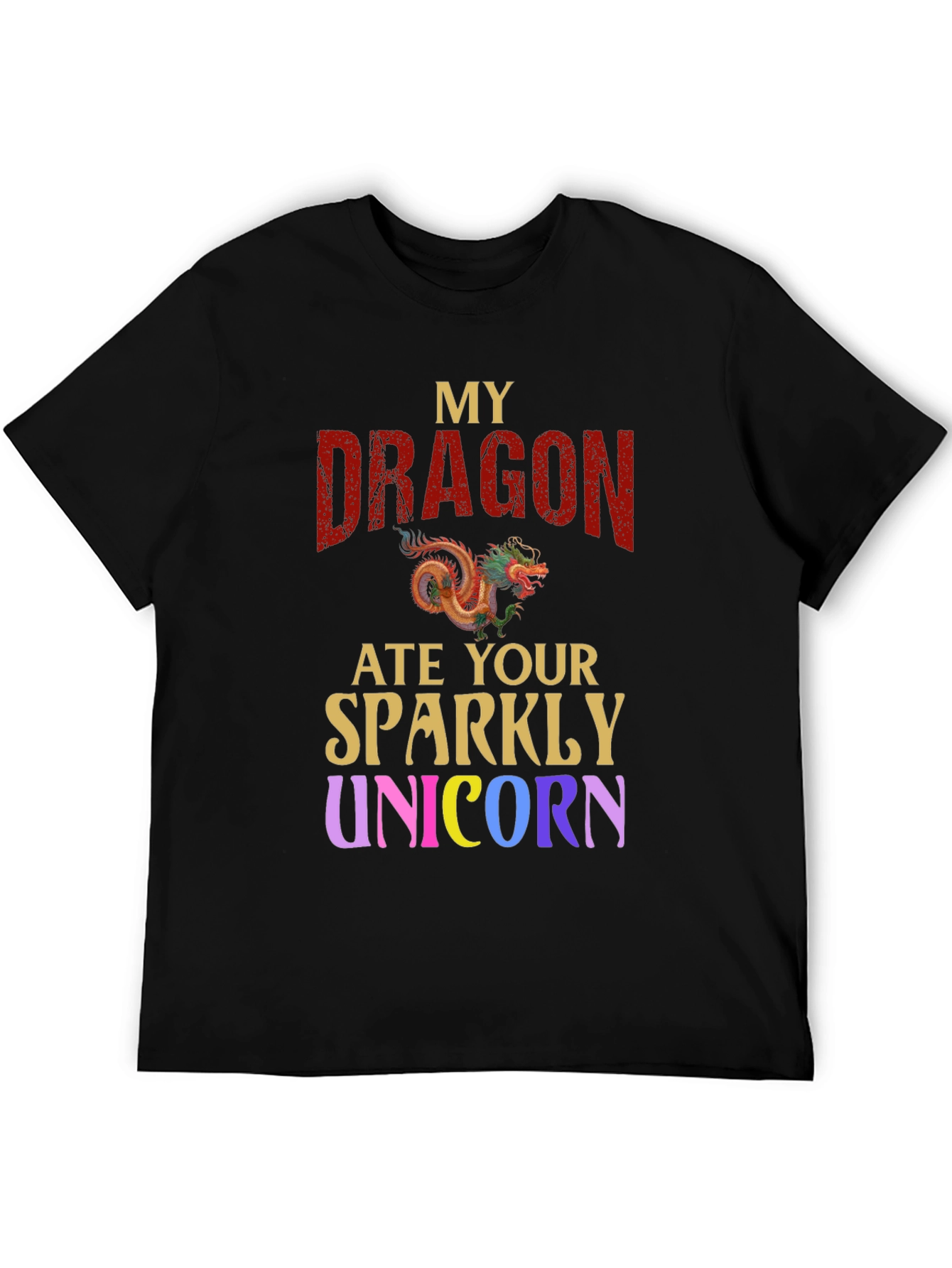 Black My Dragon Ate Your Sparkly Unicorn T-Shirt view 5