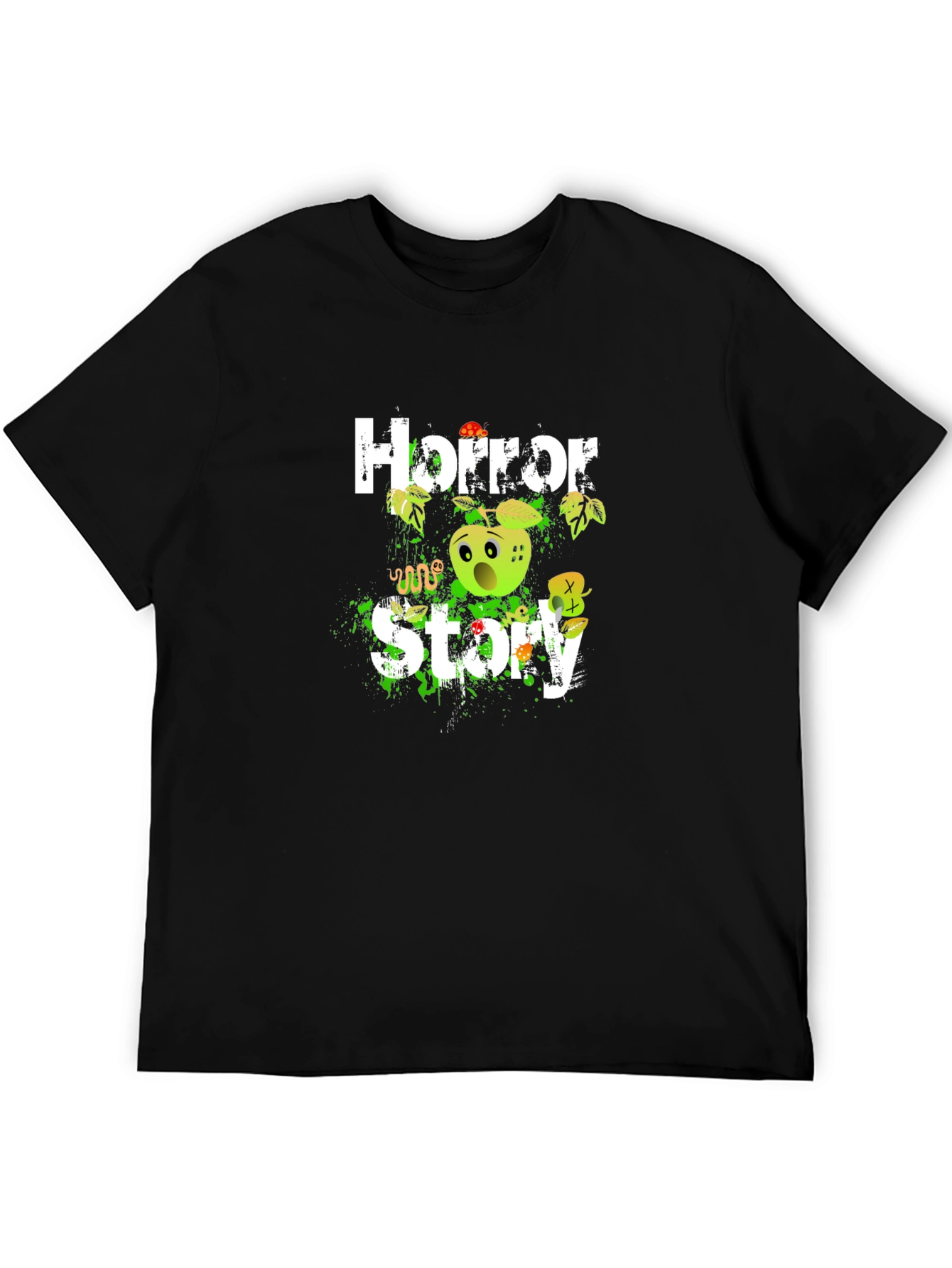 Black Horror Story Graphic Tee - Creepy Apple Design view 5