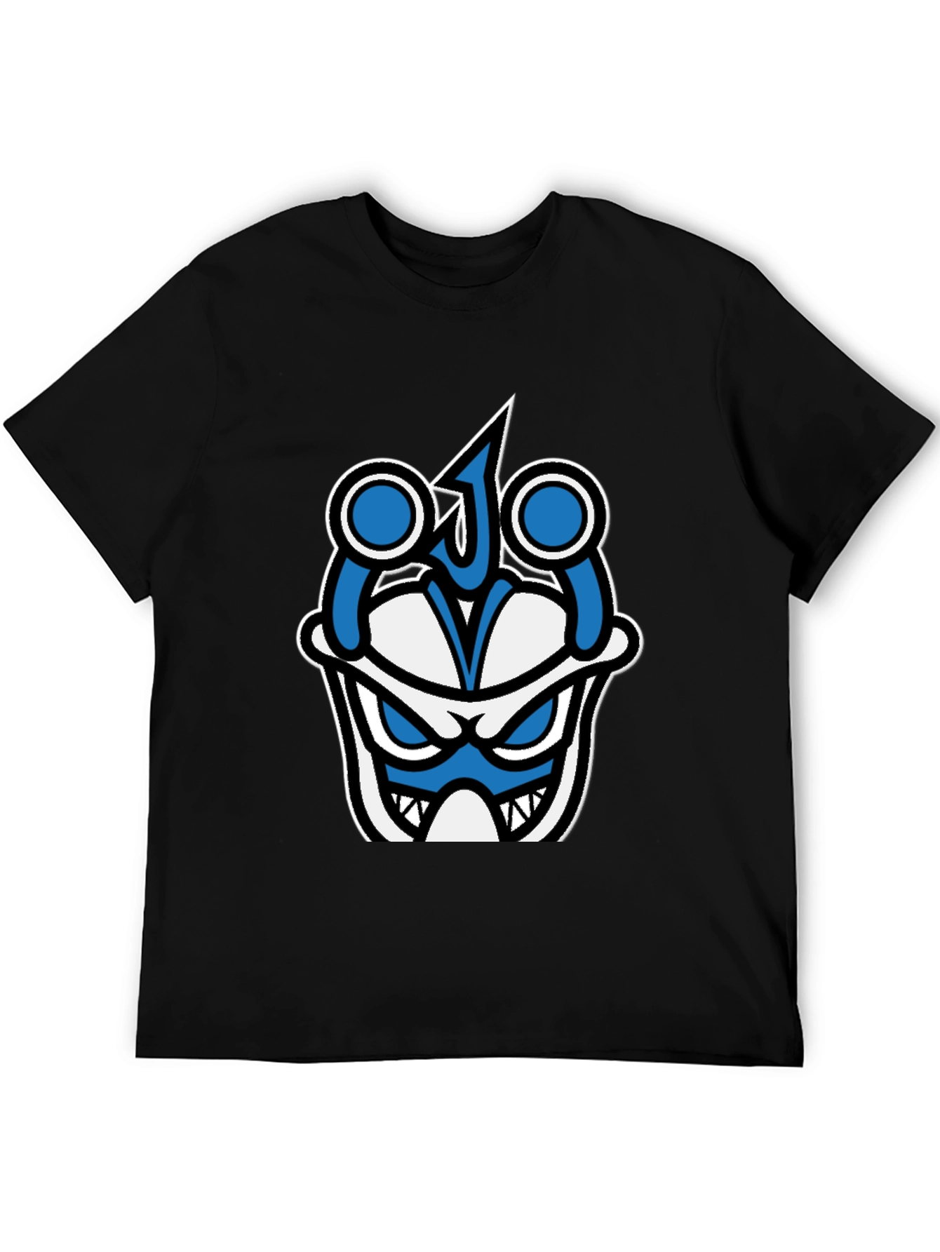 Black Graphic T-Shirt - Blue & White Angry Face view 5