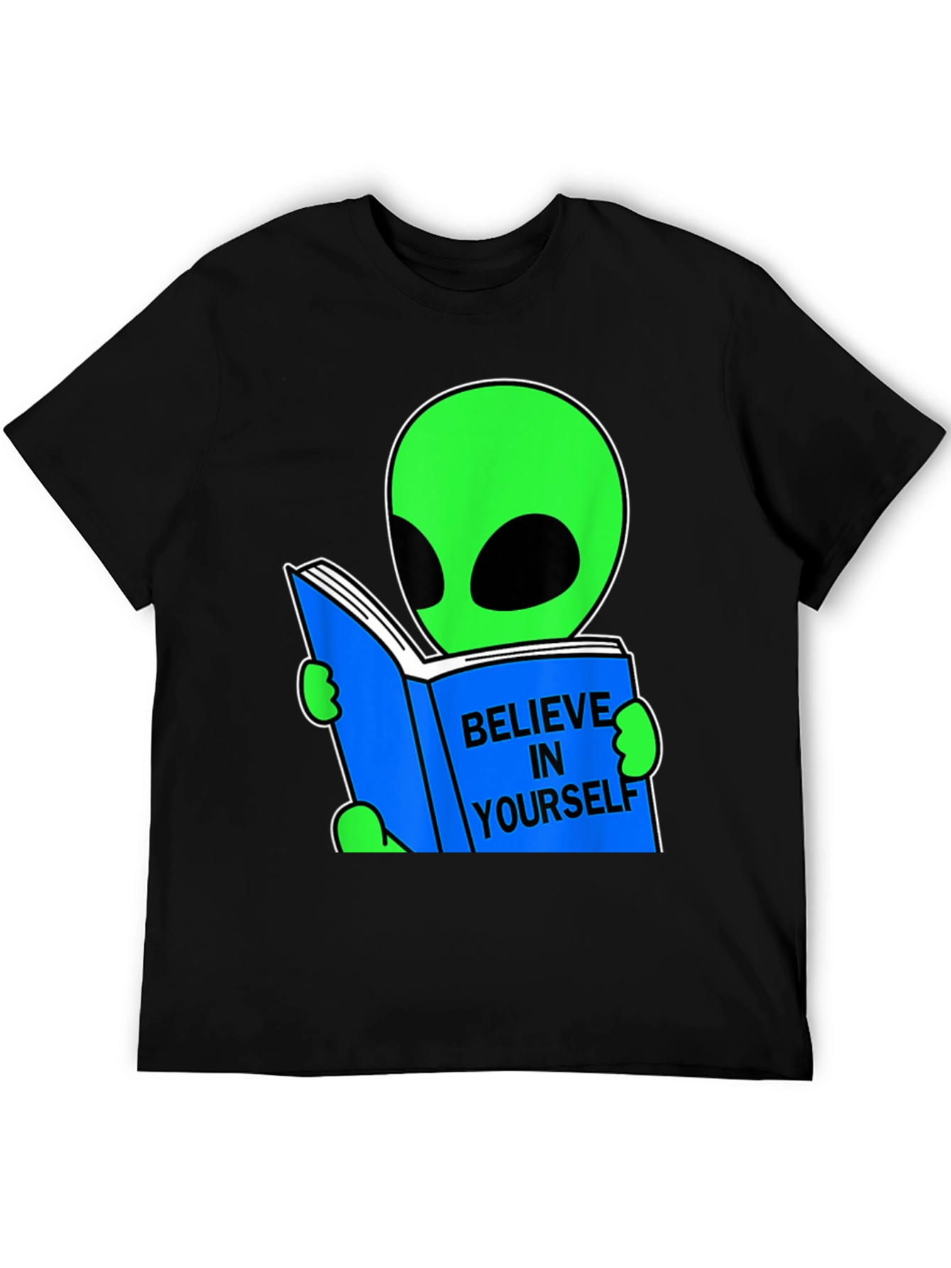 Black Believe Alien Reading Book Graphic Tee view 5