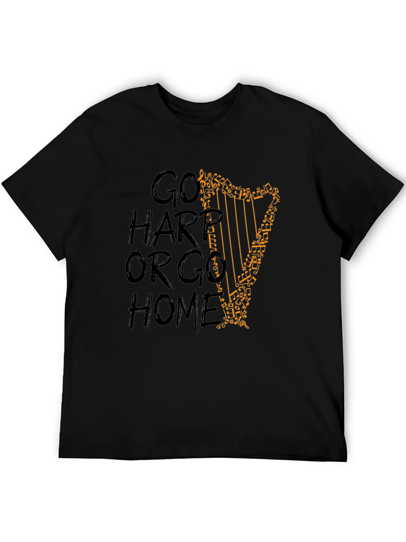 Black Go Harp Or Go Home Graphic Tee - Music Lover T-Shirt view 5