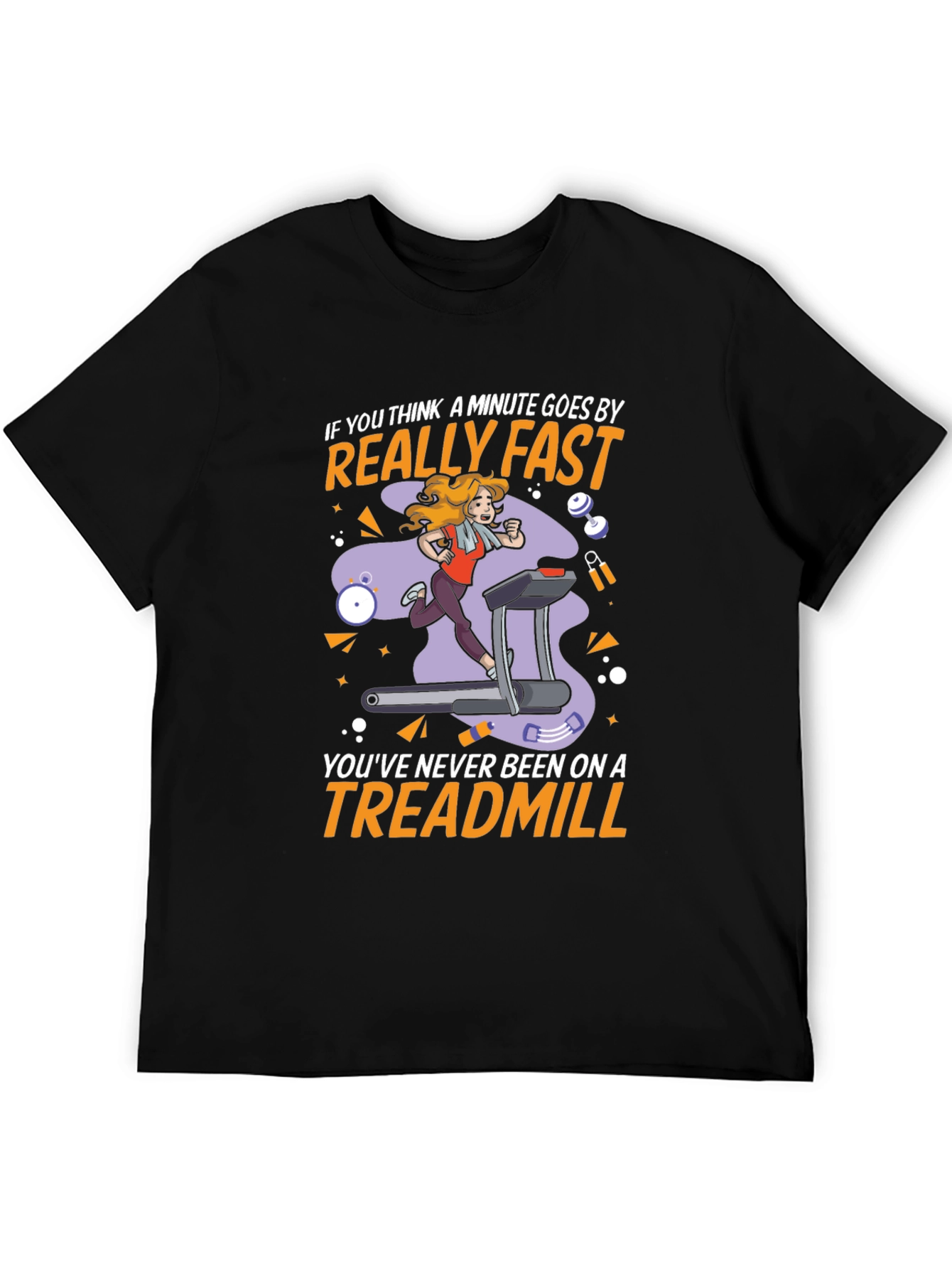 Black Funny Treadmill Workout T-Shirt - Time Flies view 5