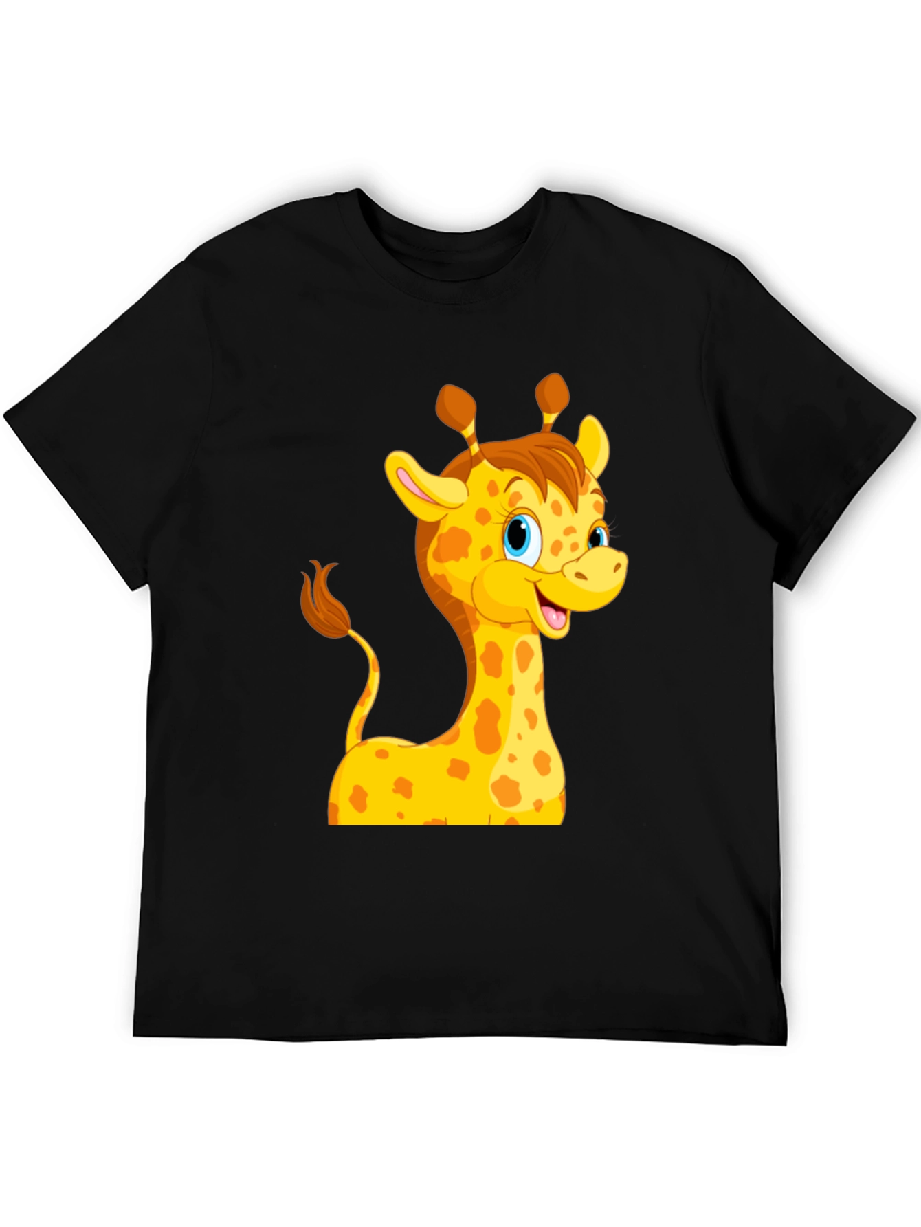 Black Cute Giraffe Cartoon Black T-Shirt view 5