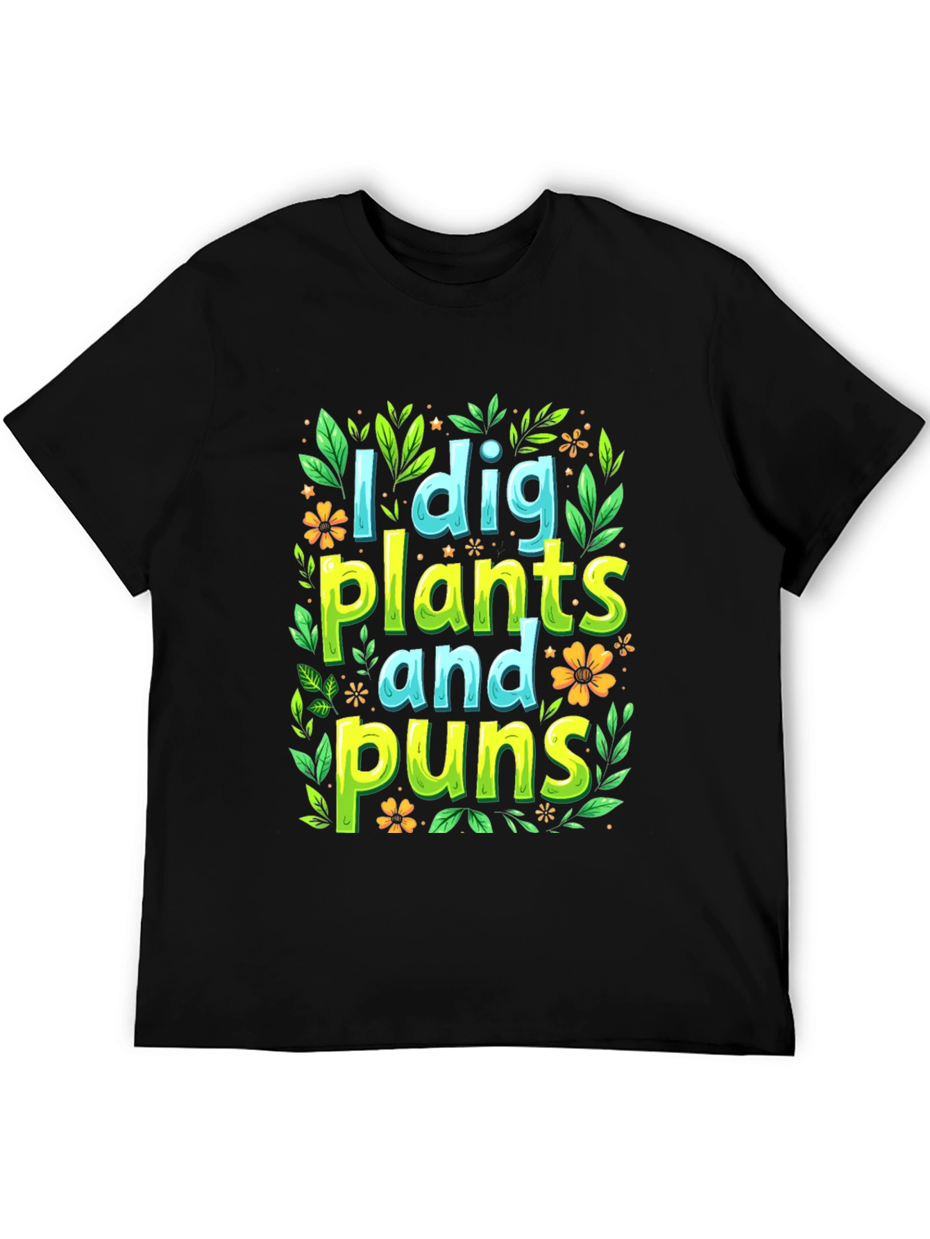 Black I Dig Plants and Puns Graphic T-Shirt view 5