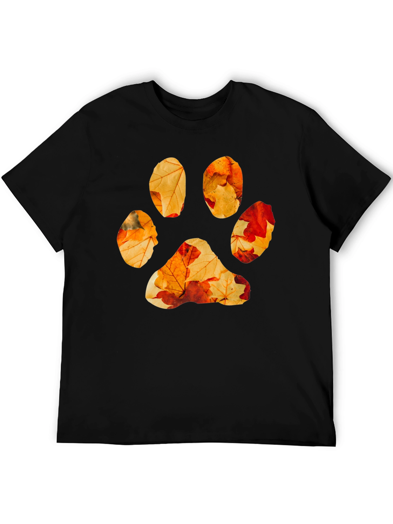 Black Fall Leaves Paw Print Graphic Tee - Black Cotton view 5