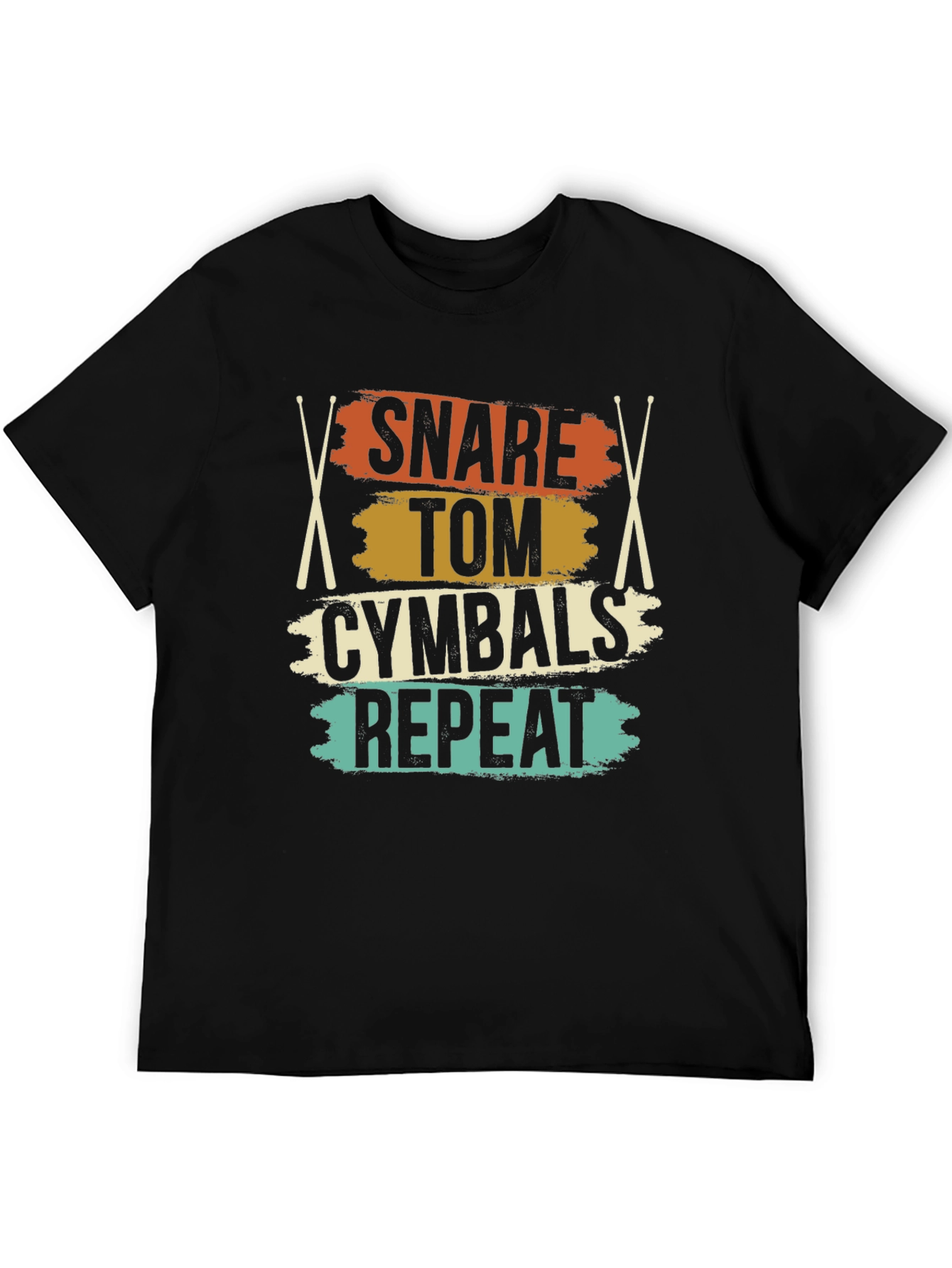 Black Snare Tom Cymbals Repeat Drummer T-Shirt view 5
