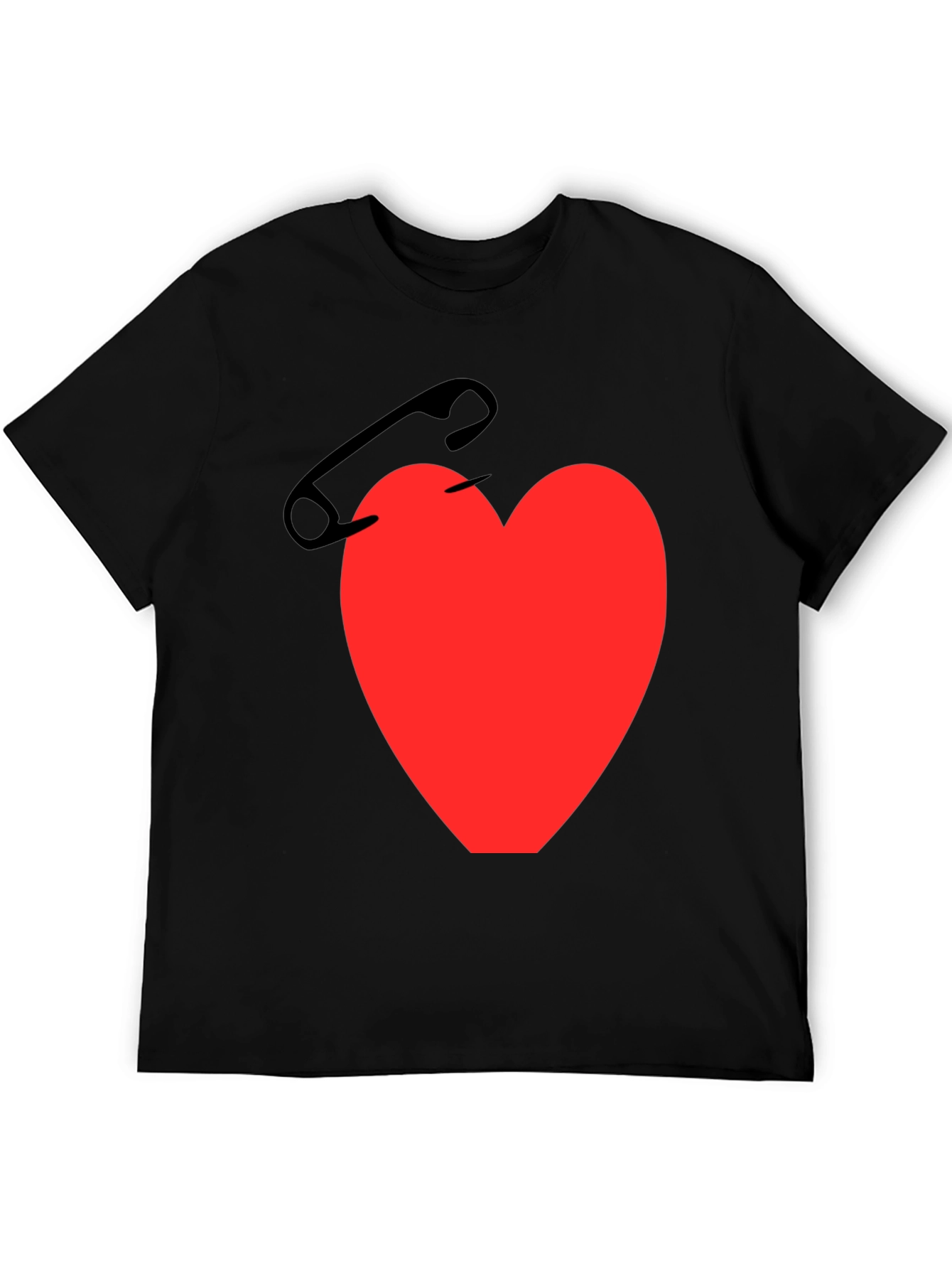 Black Heart & Safety Pin Graphic T-Shirt - Black view 5