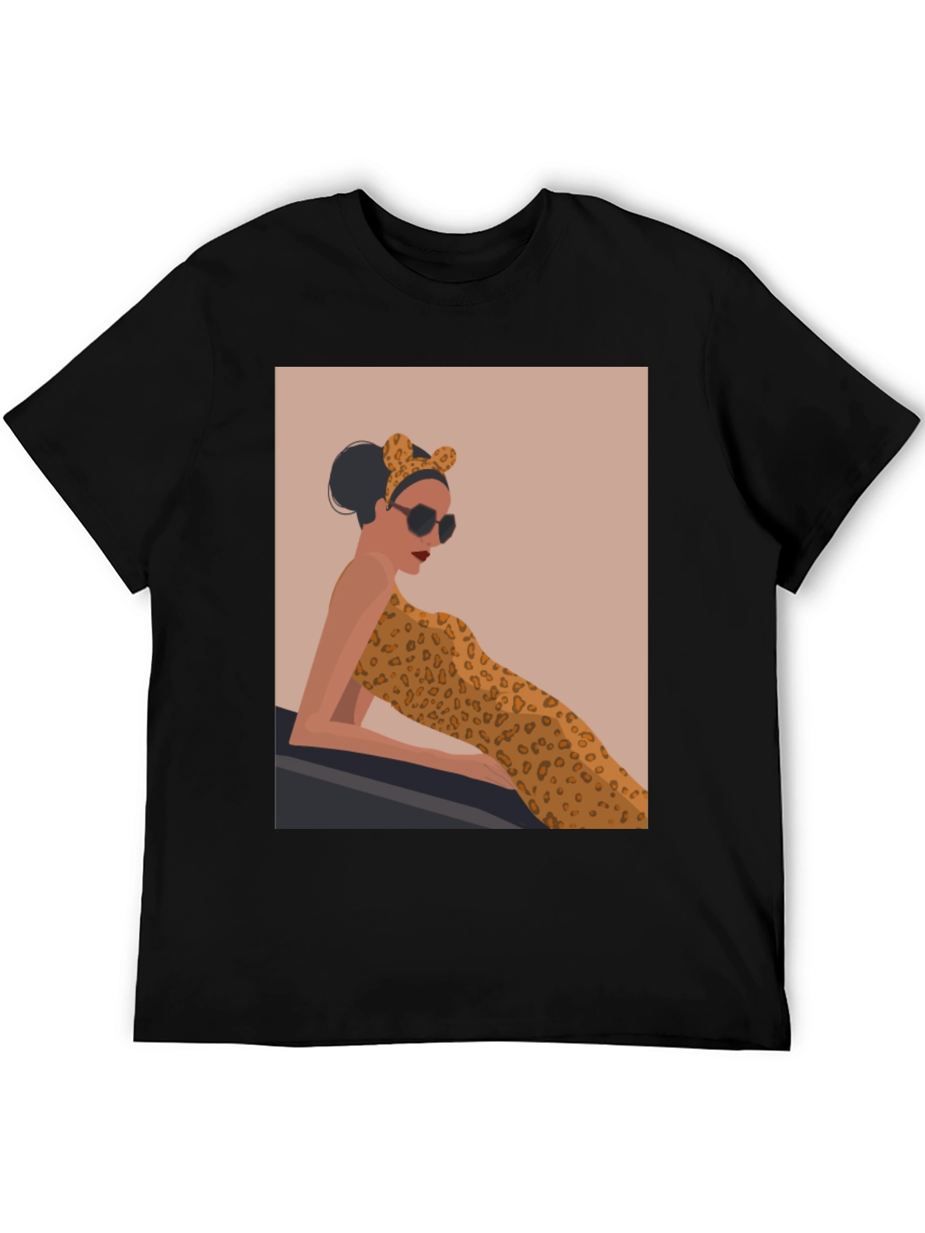 Stylish Black Tee with Leopard Print Woman Graphic - 5