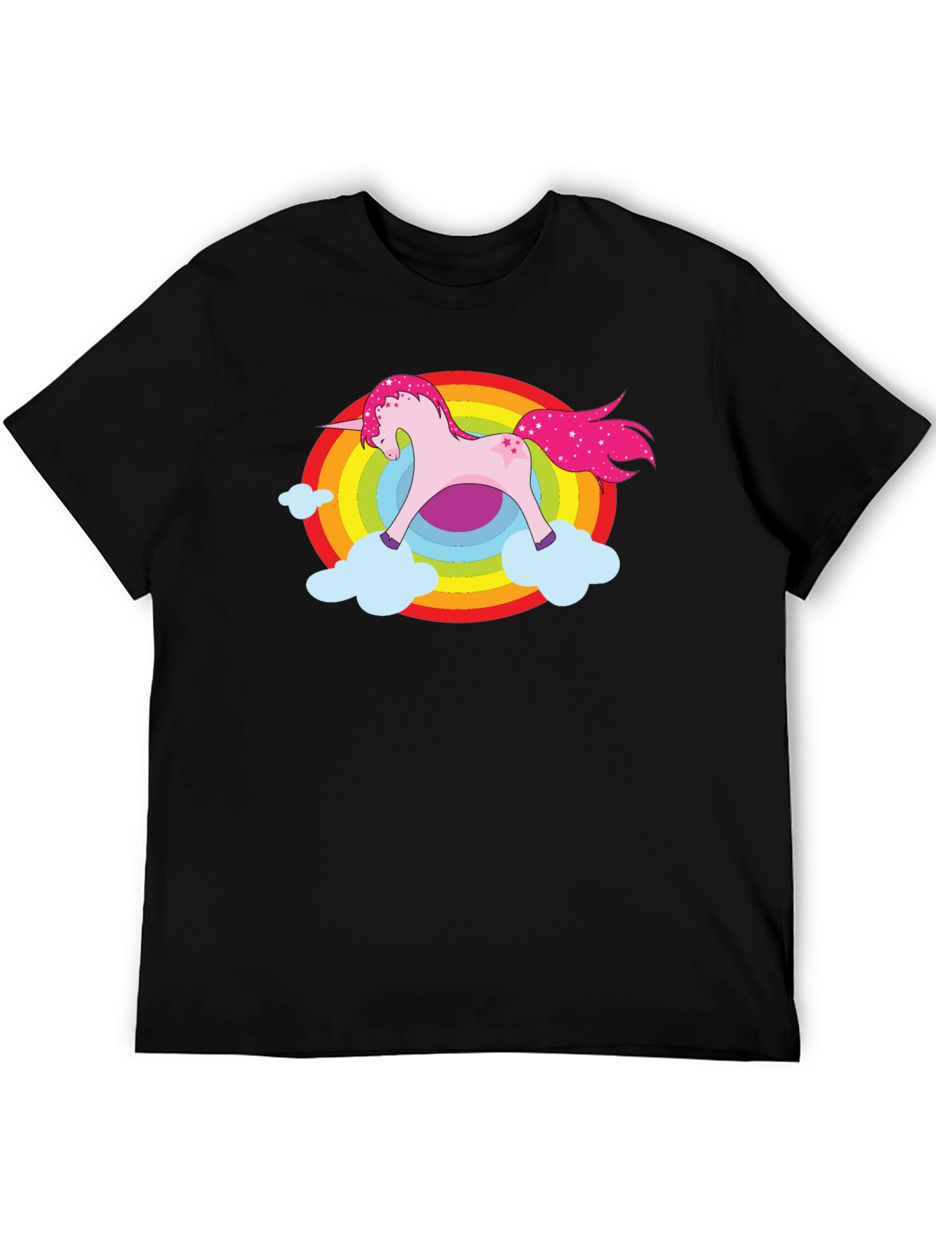 Black Unicorn Rainbow Cloud Graphic Black T-Shirt view 5