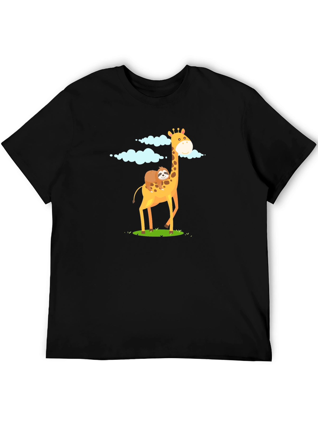 Black Giraffe & Sloth Graphic Tee - Unique Animal Design view 5