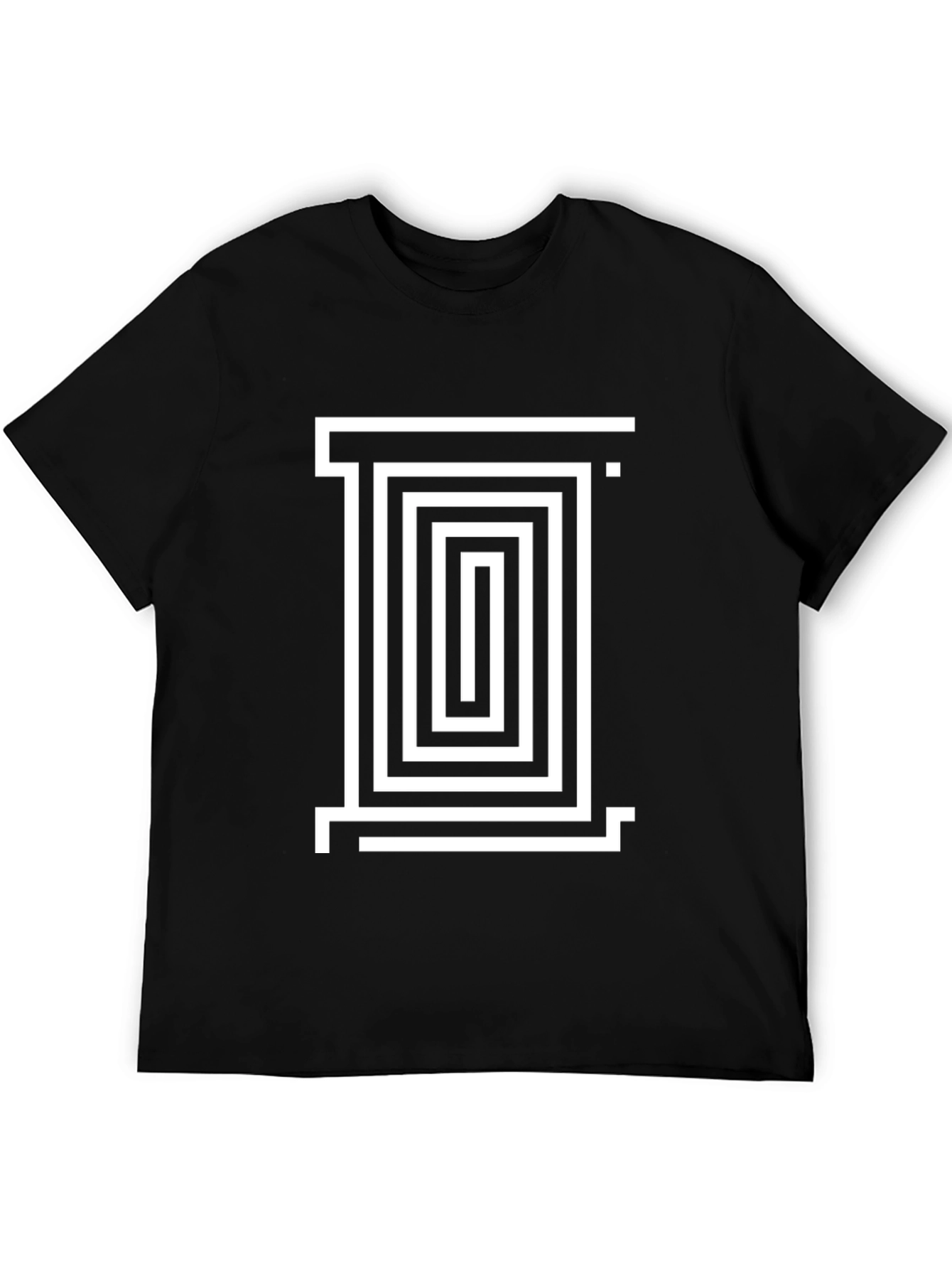 Black Geometric Maze Design Black T-Shirt view 5