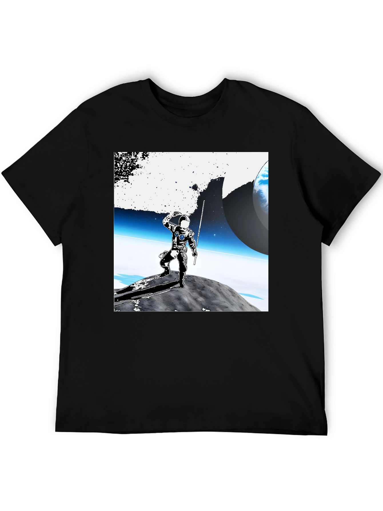 Black Astronaut on Moon Graphic Tee - Black Cotton view 5