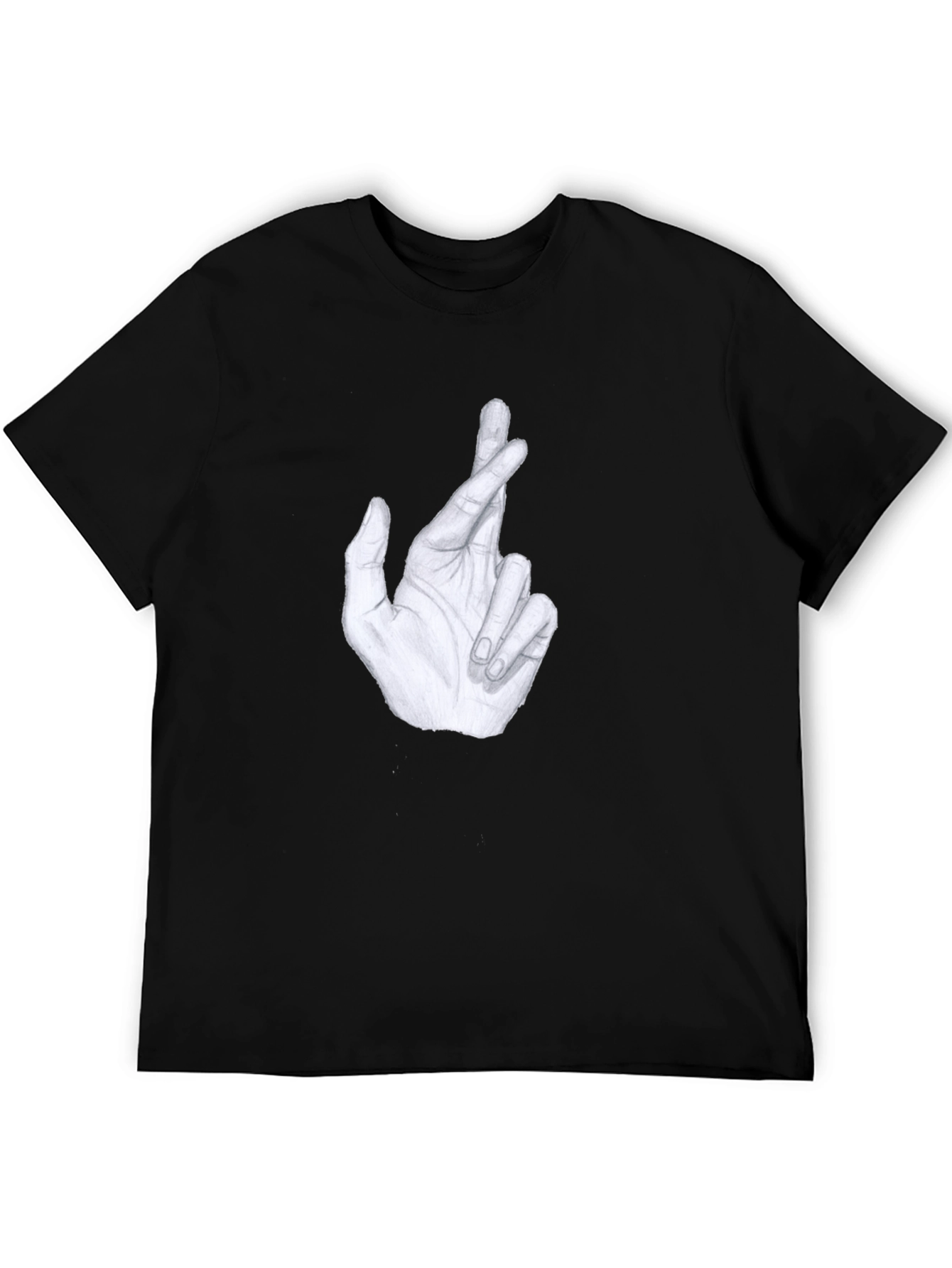 Black Crossed Fingers Graphic Tee - Stylish Men's Black T-Shirt view 5