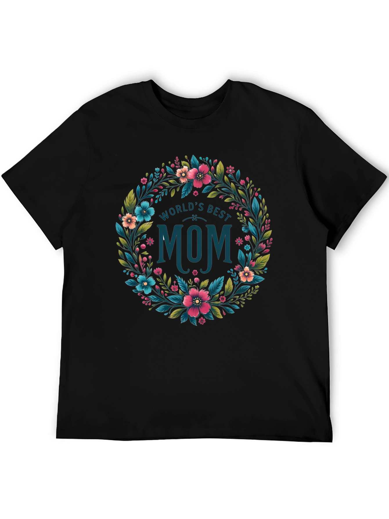 Black World's Best Mom Floral Wreath T-Shirt - Black view 5