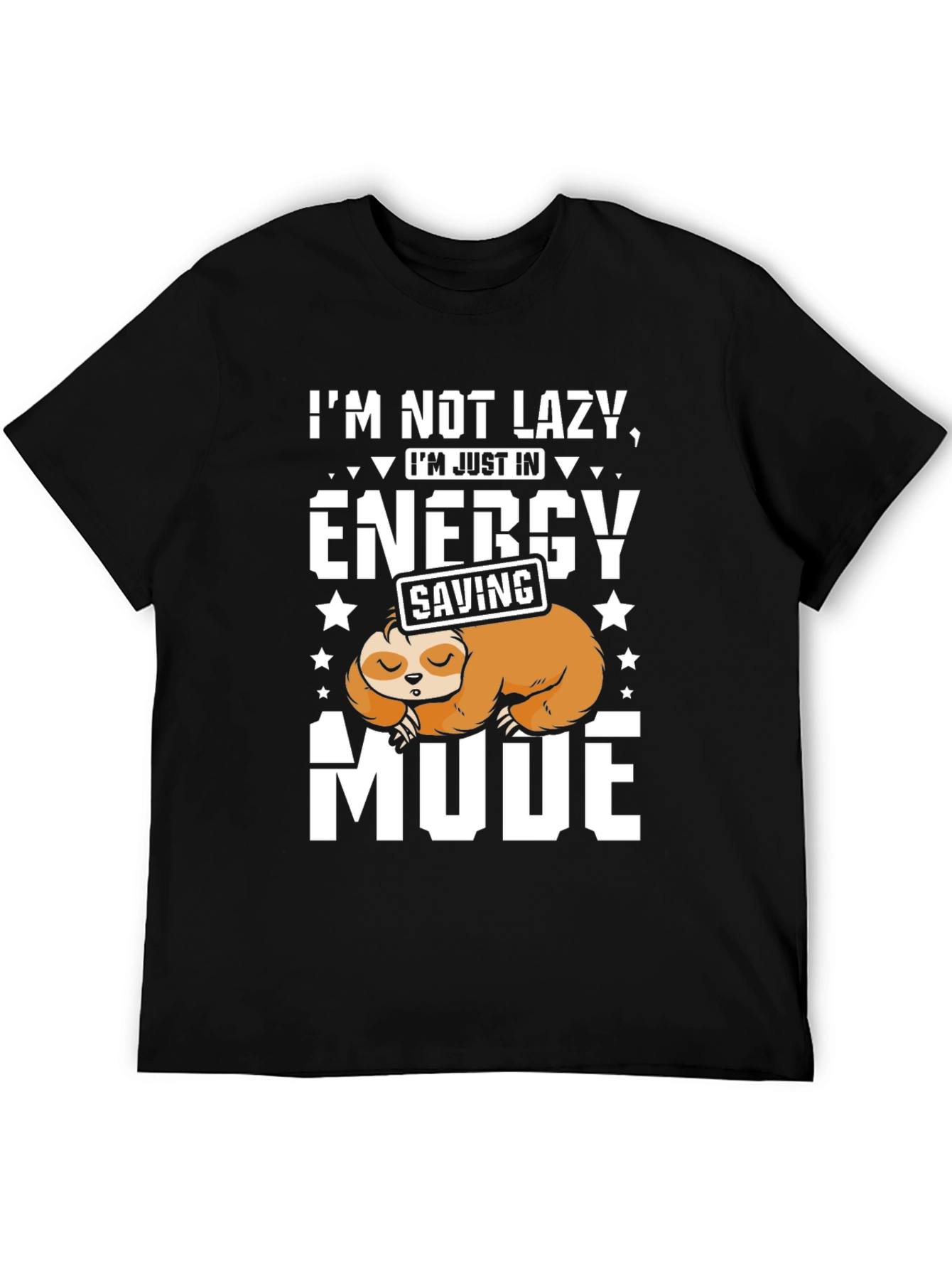 Black Lazy Sloth Energy Saving Mode Graphic T-Shirt view 5