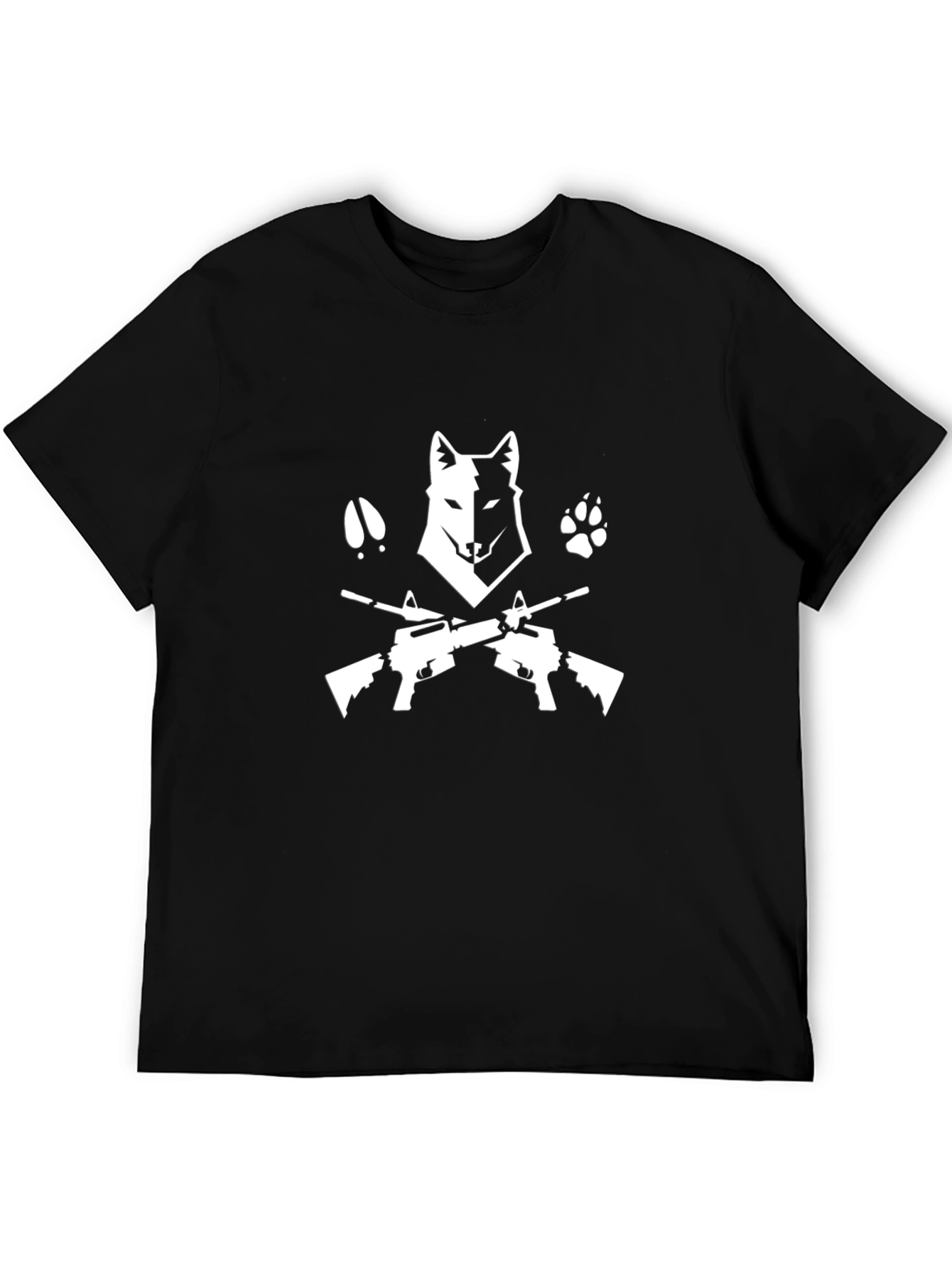 Black Wolf & Guns Graphic Tee - Black Cotton Shirt view 5