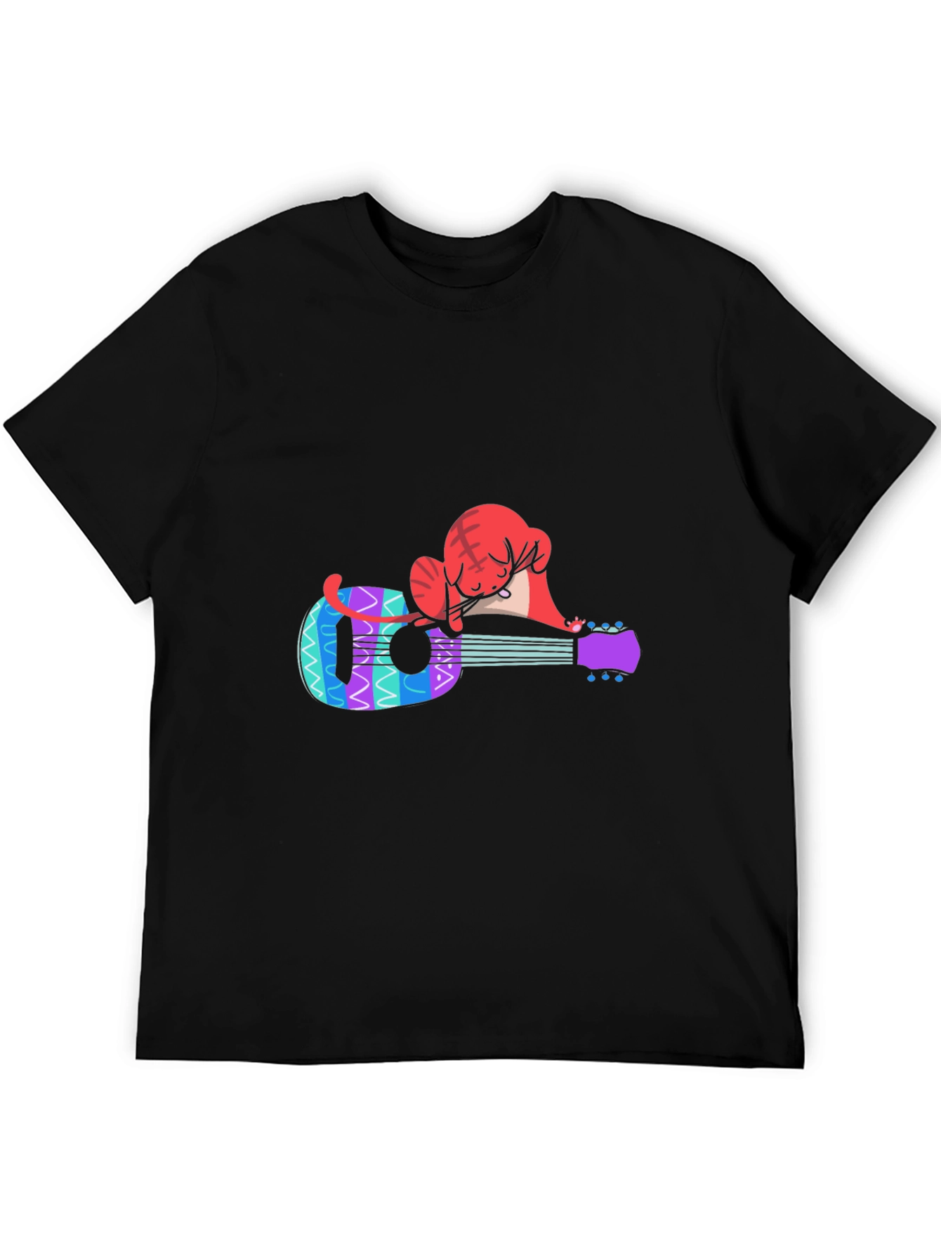 Black Cat Nap Ukulele T-Shirt - Music Lover Tee view 5