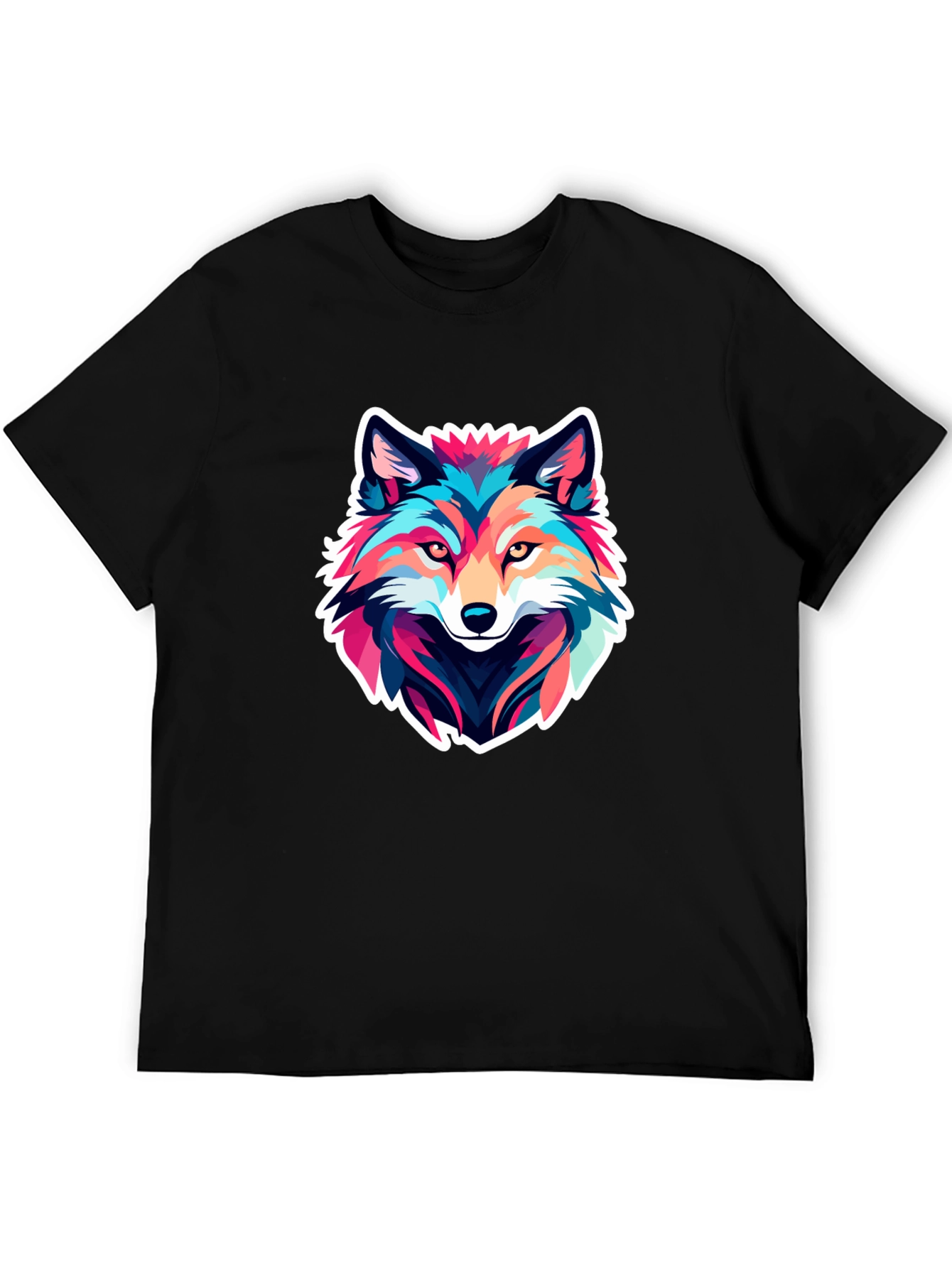 Black Colorful Wolf Graphic Black T-Shirt view 5