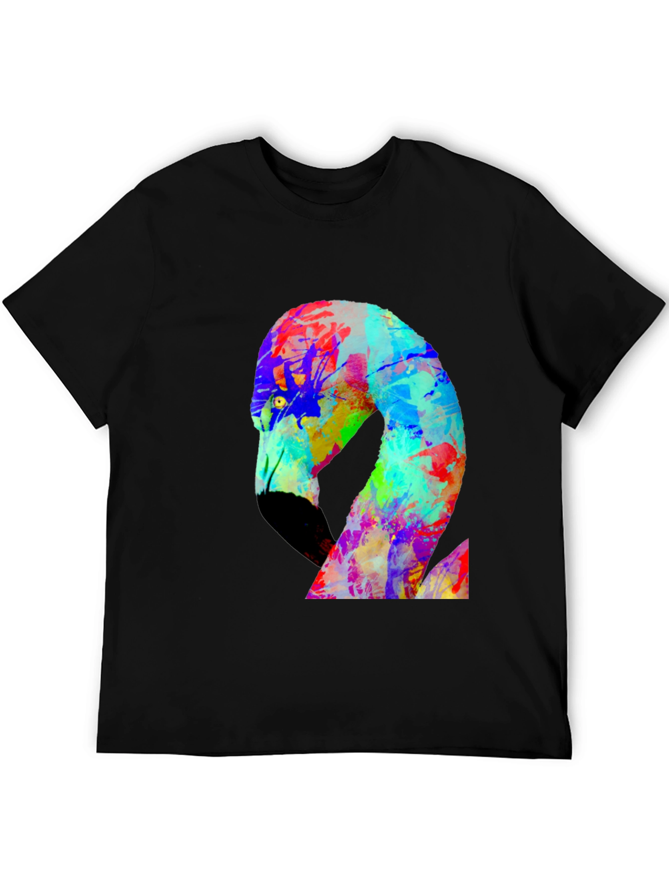 Black Colorful Flamingo Graphic Black Tee Shirt view 5