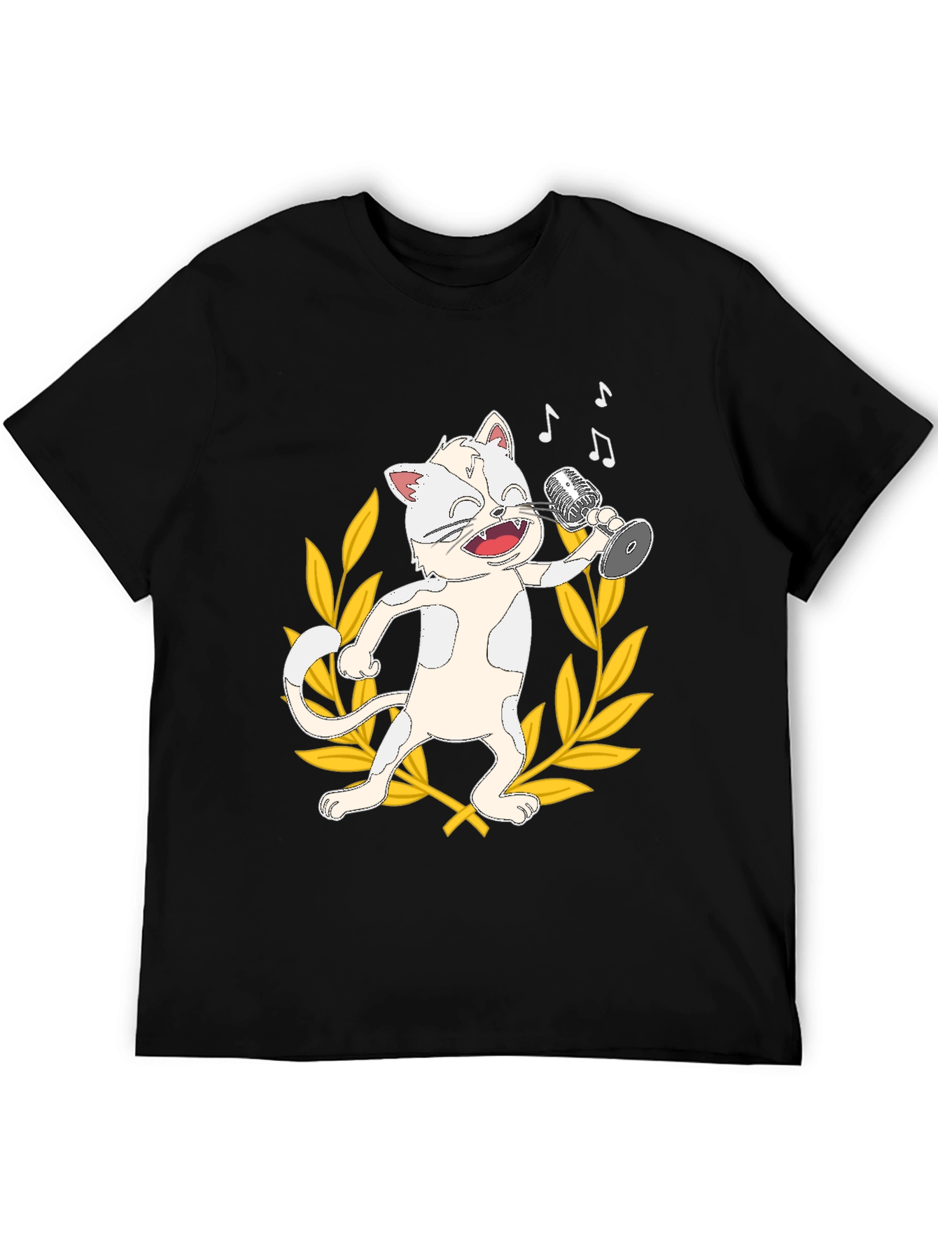 Black Singing Cat Graphic Tee - Black Cotton T-Shirt view 5