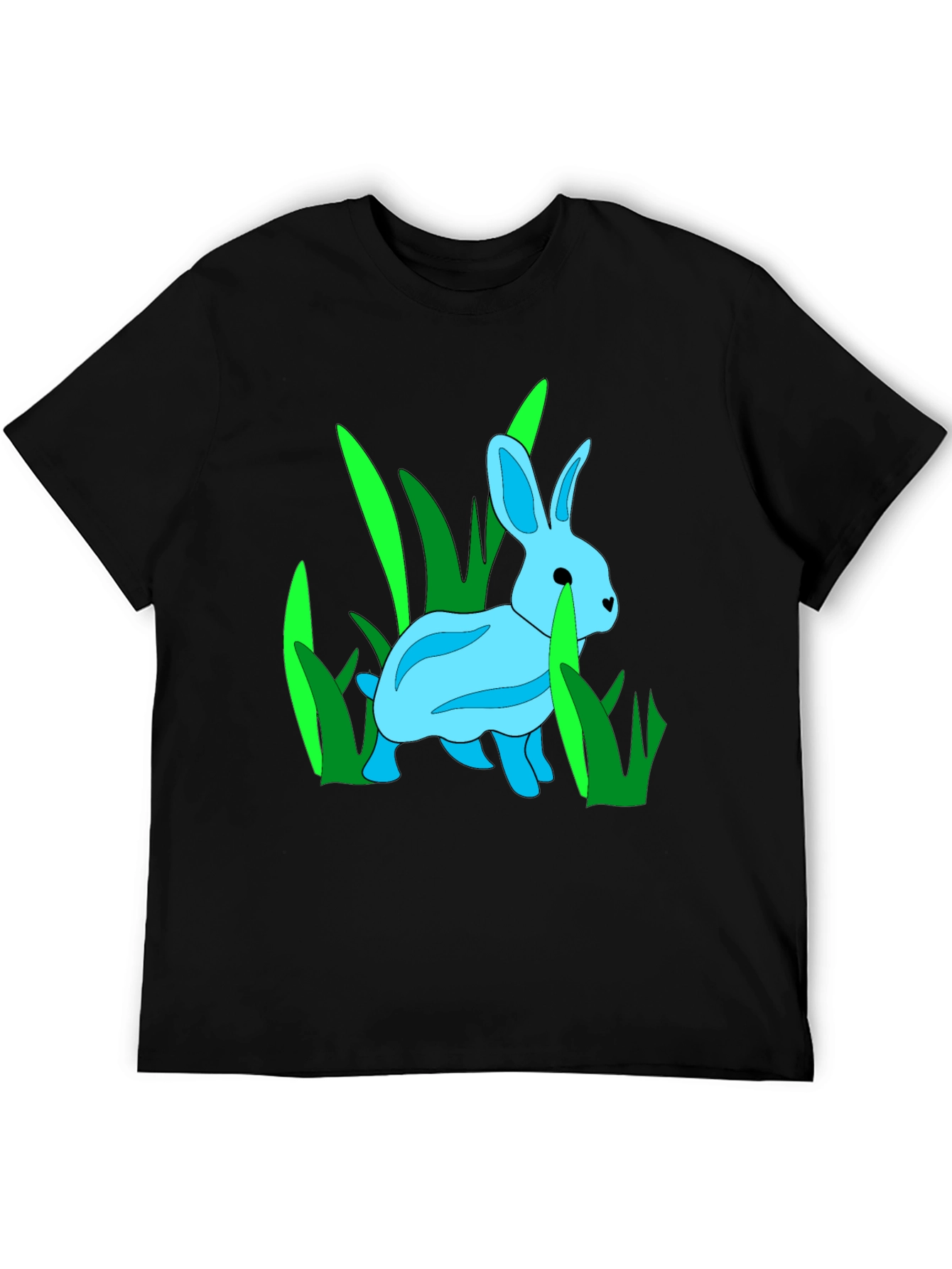 Black Rabbit in Grass Graphic Tee - Black Cotton Blend T-Shirt view 5