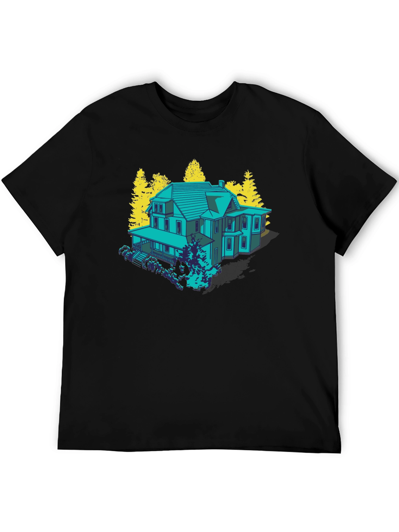 Black Haunted House Graphic Tee - Novelty T-Shirt view 5