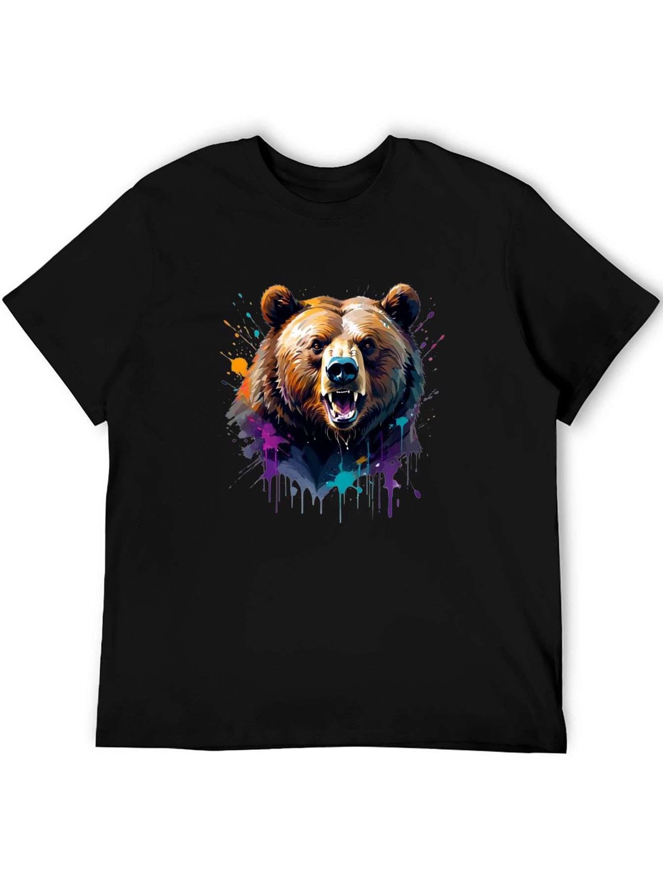 Black Bear Graphic Tee - Colorful Animal Print Shirt view 5