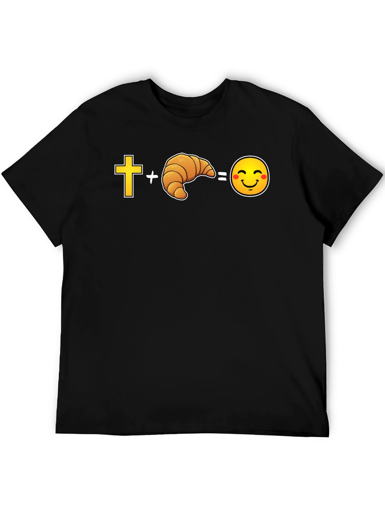 Black Cross Plus Croissant Equals Happy Face Graphic Tee view 5