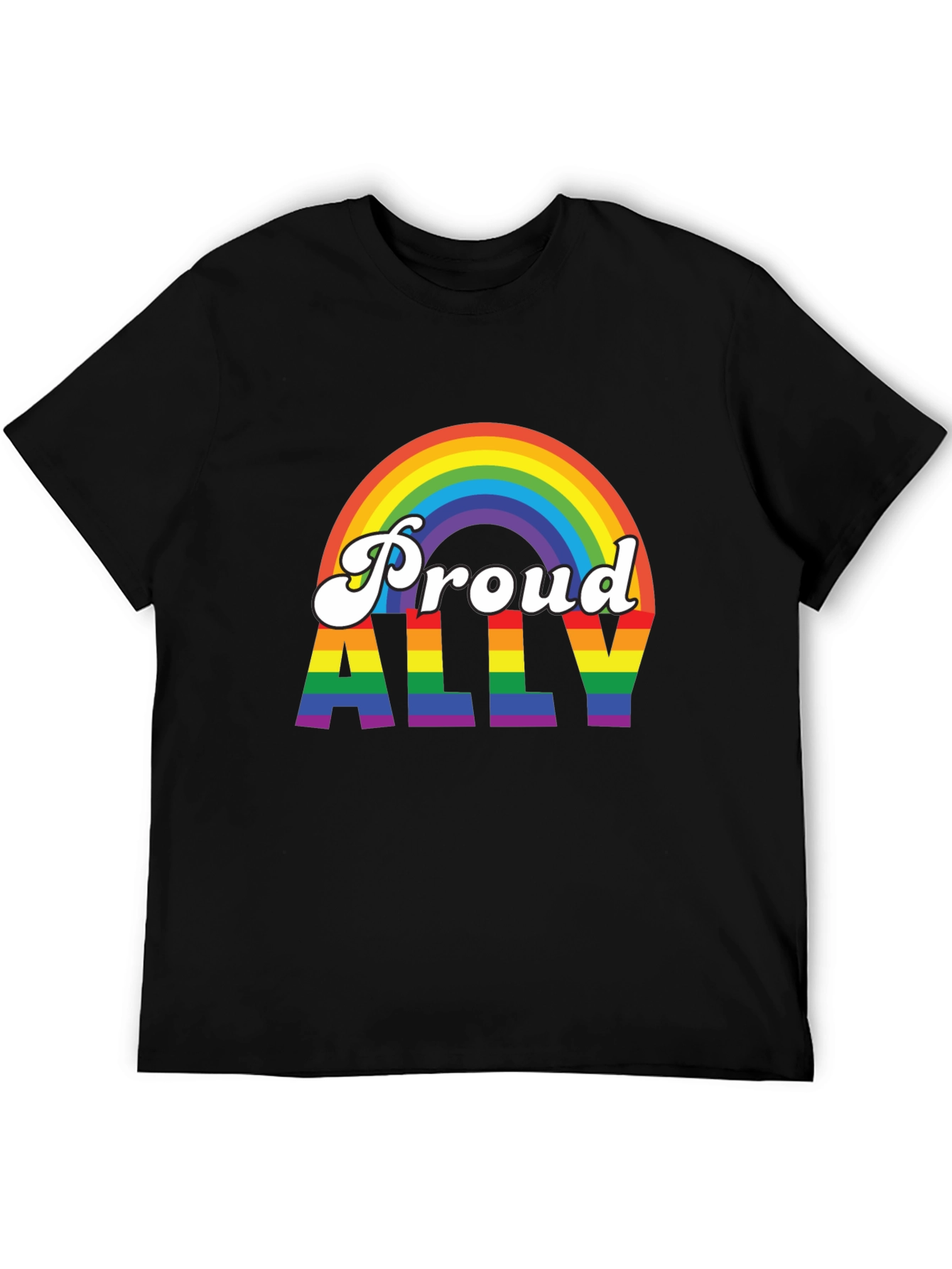 Black Proud Ally Rainbow Graphic T-Shirt view 5