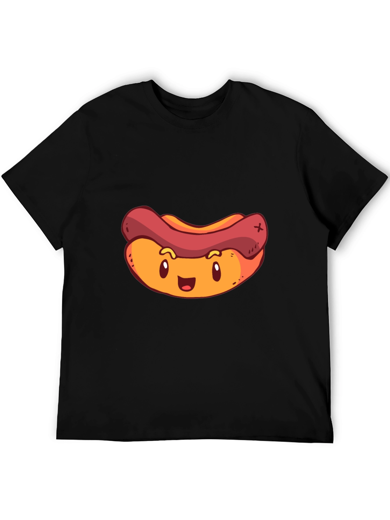 Black Cartoon Hotdog Graphic T-Shirt - Black view 5