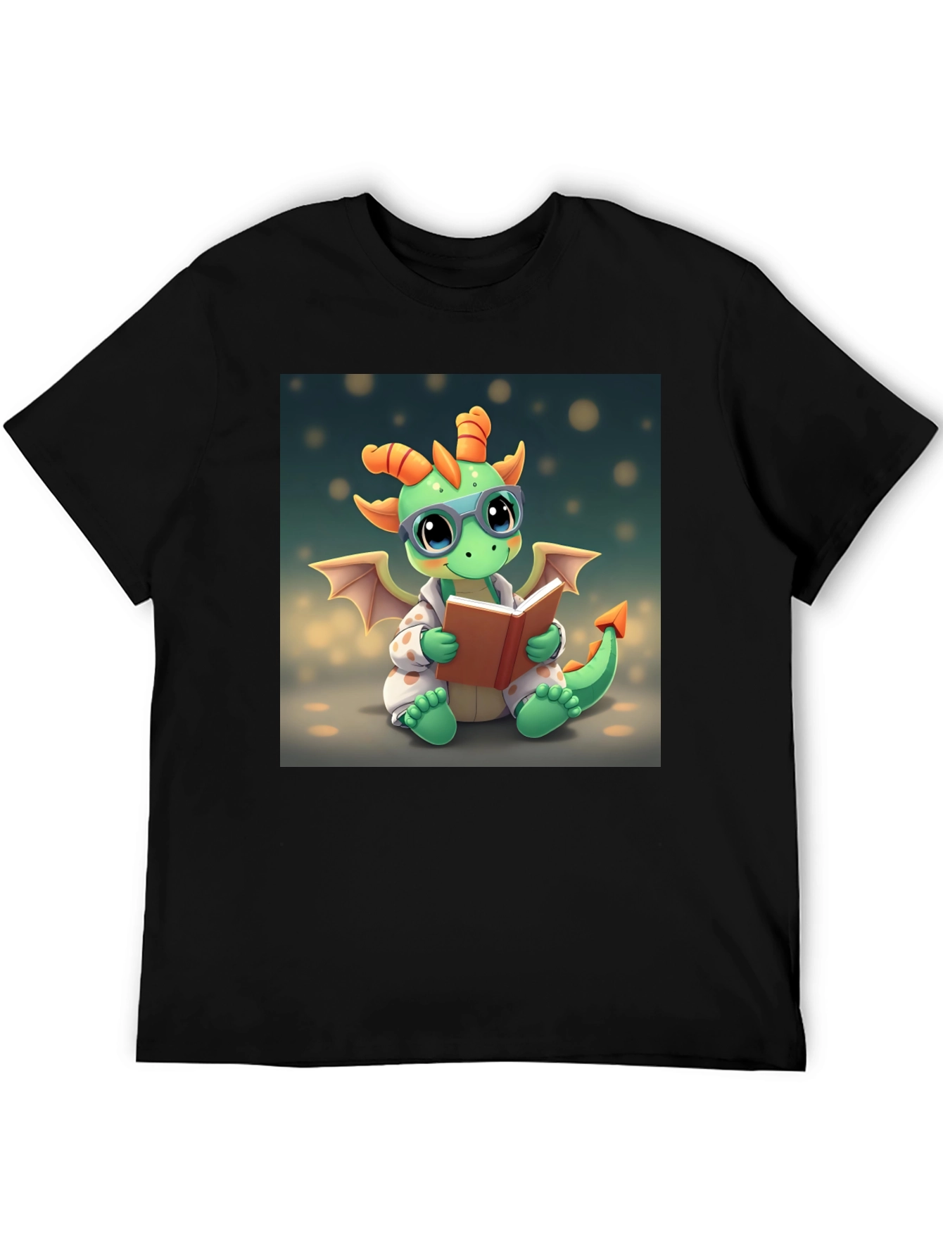 Black Cute Dragon Reading Book Graphic Tee view 5