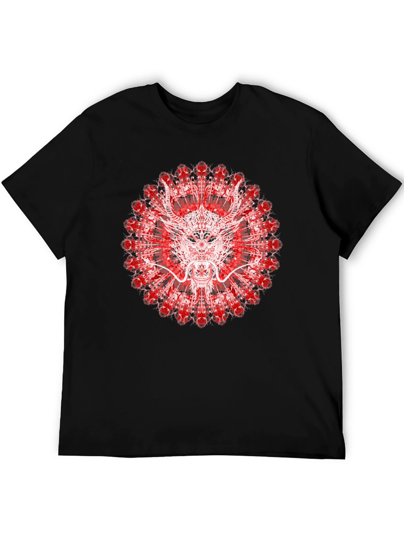 Black Dragon Mandala Graphic Tee - Unique Red & White Design view 5