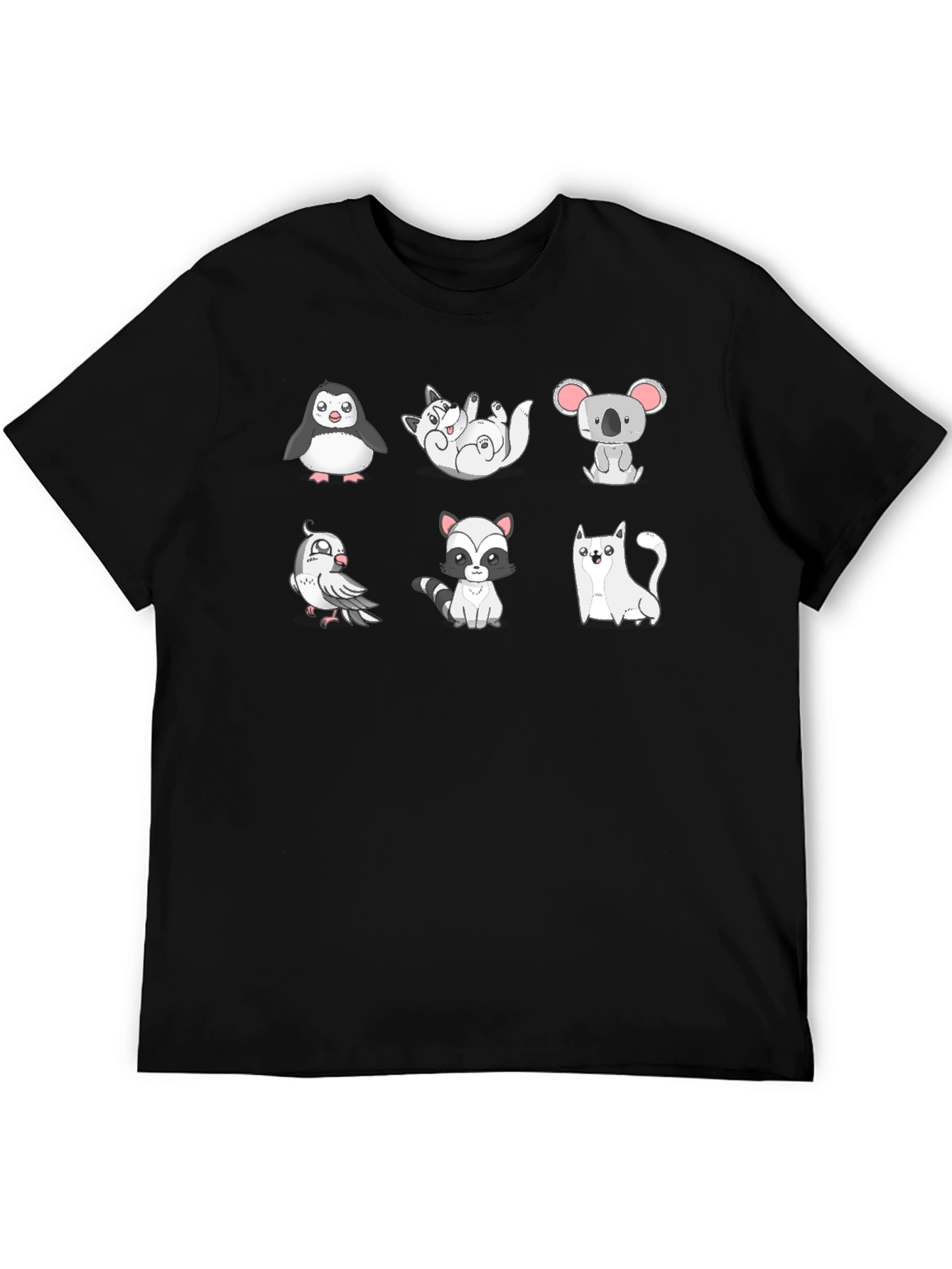 Black Cute Animals Graphic Black T-Shirt view 5