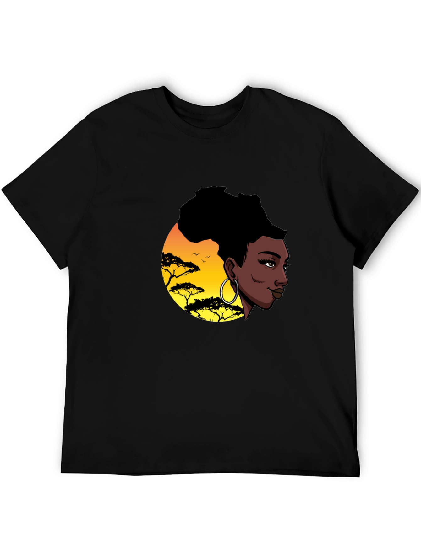 Black Stylish Black T-Shirt with African Sunset Graphic view 5