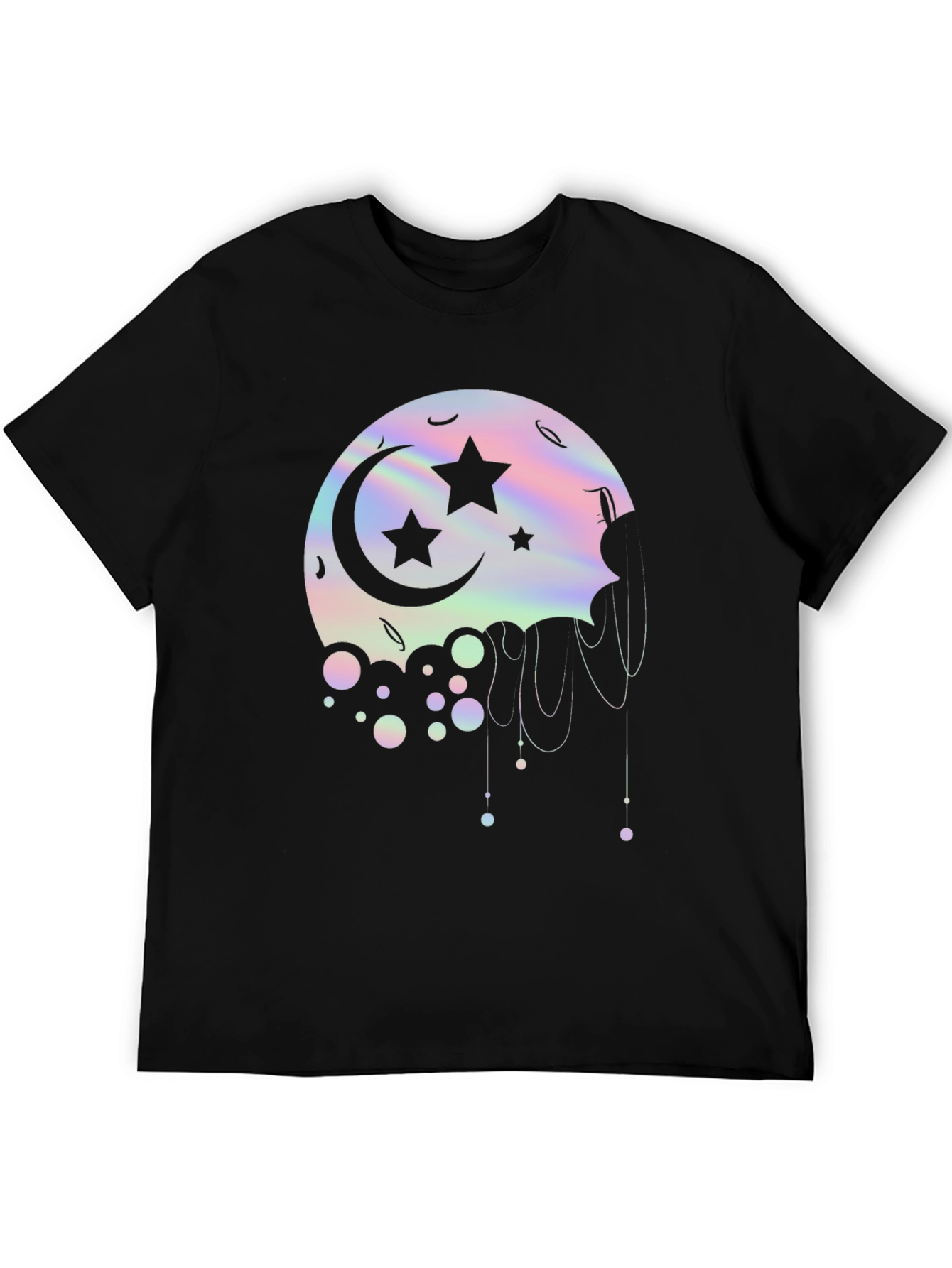 Black Dreamy Moon Stars Graphic Tee - Black Cotton T-Shirt view 5