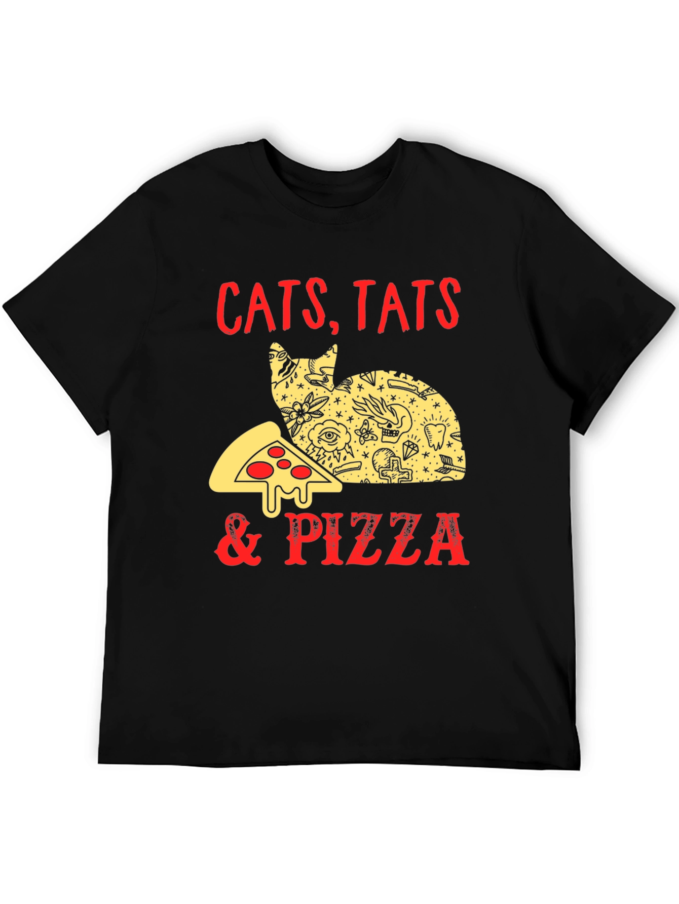 Black Cats Tats & Pizza Funny Graphic T-Shirt view 5