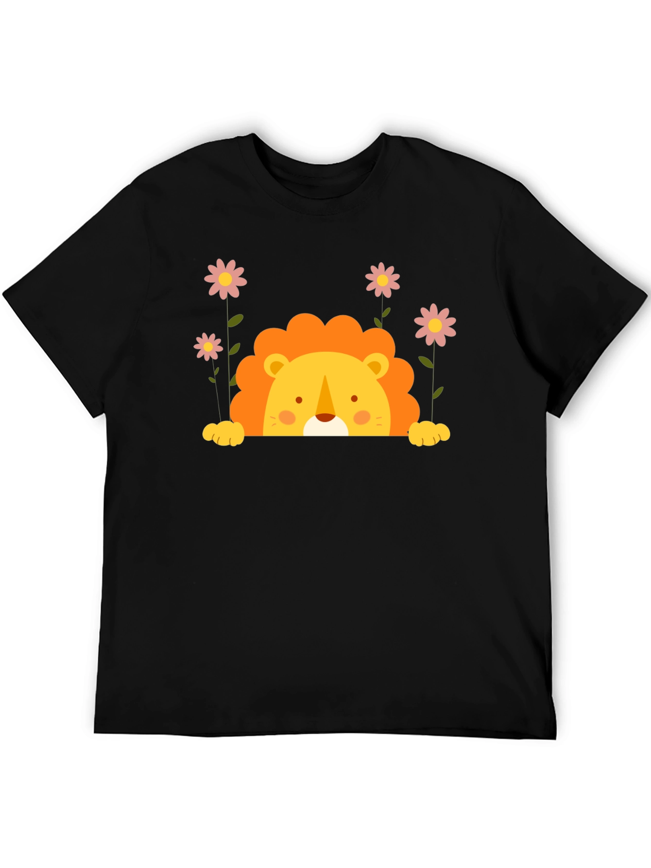 Black Cute Lion Graphic Tee - Black Unisex T-Shirt view 5