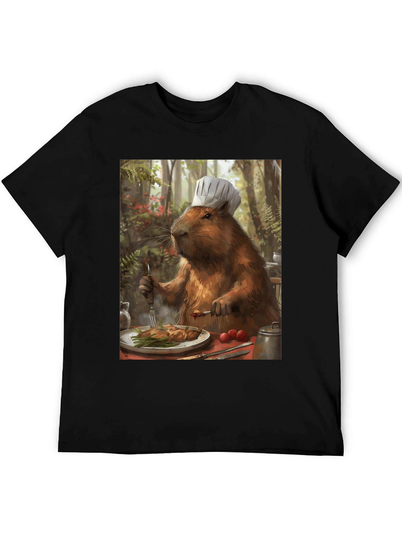 Black Chef Capybara T-Shirt - Humorous Animal Tee view 5