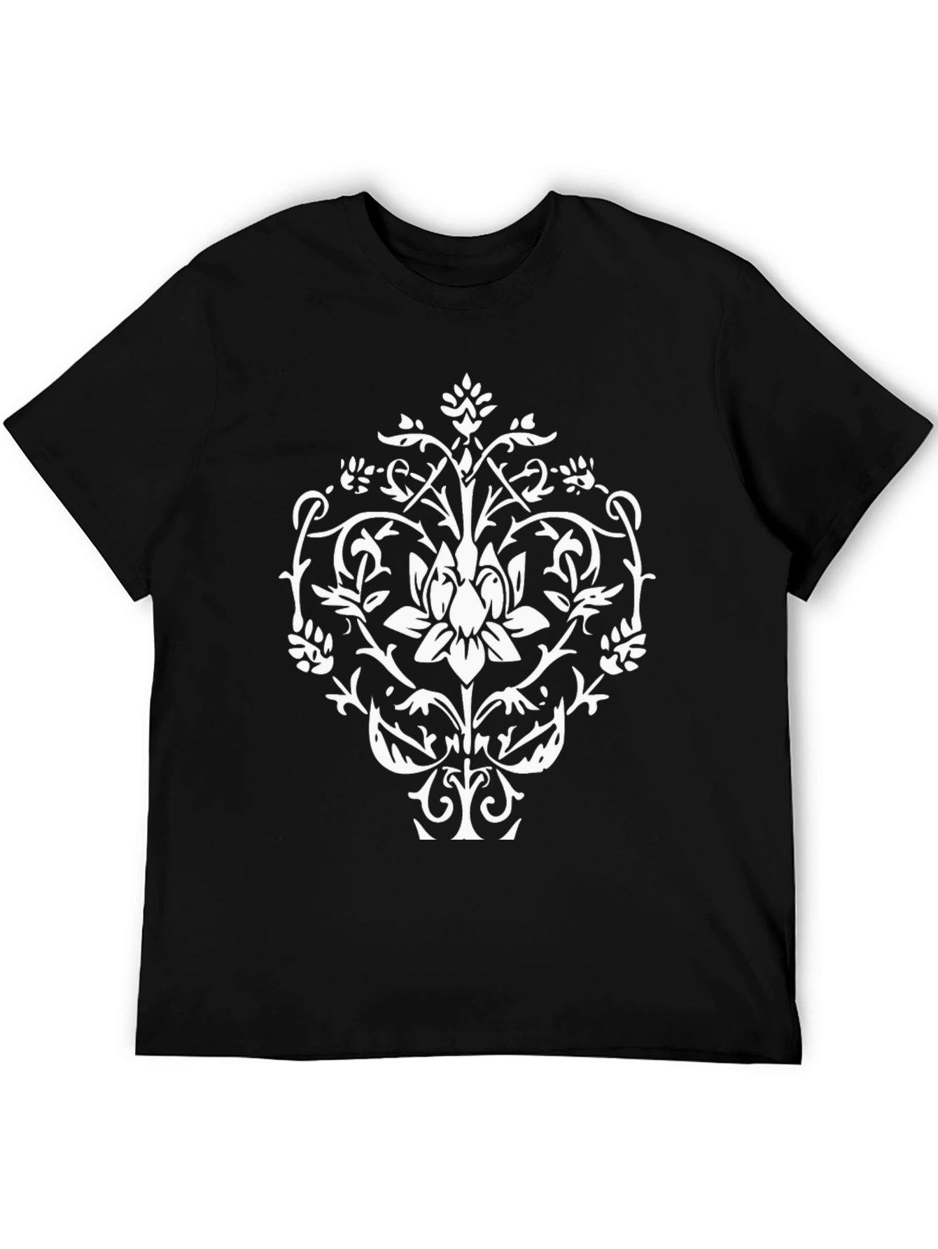 Black Black T-Shirt with White Floral Graphic Print view 5