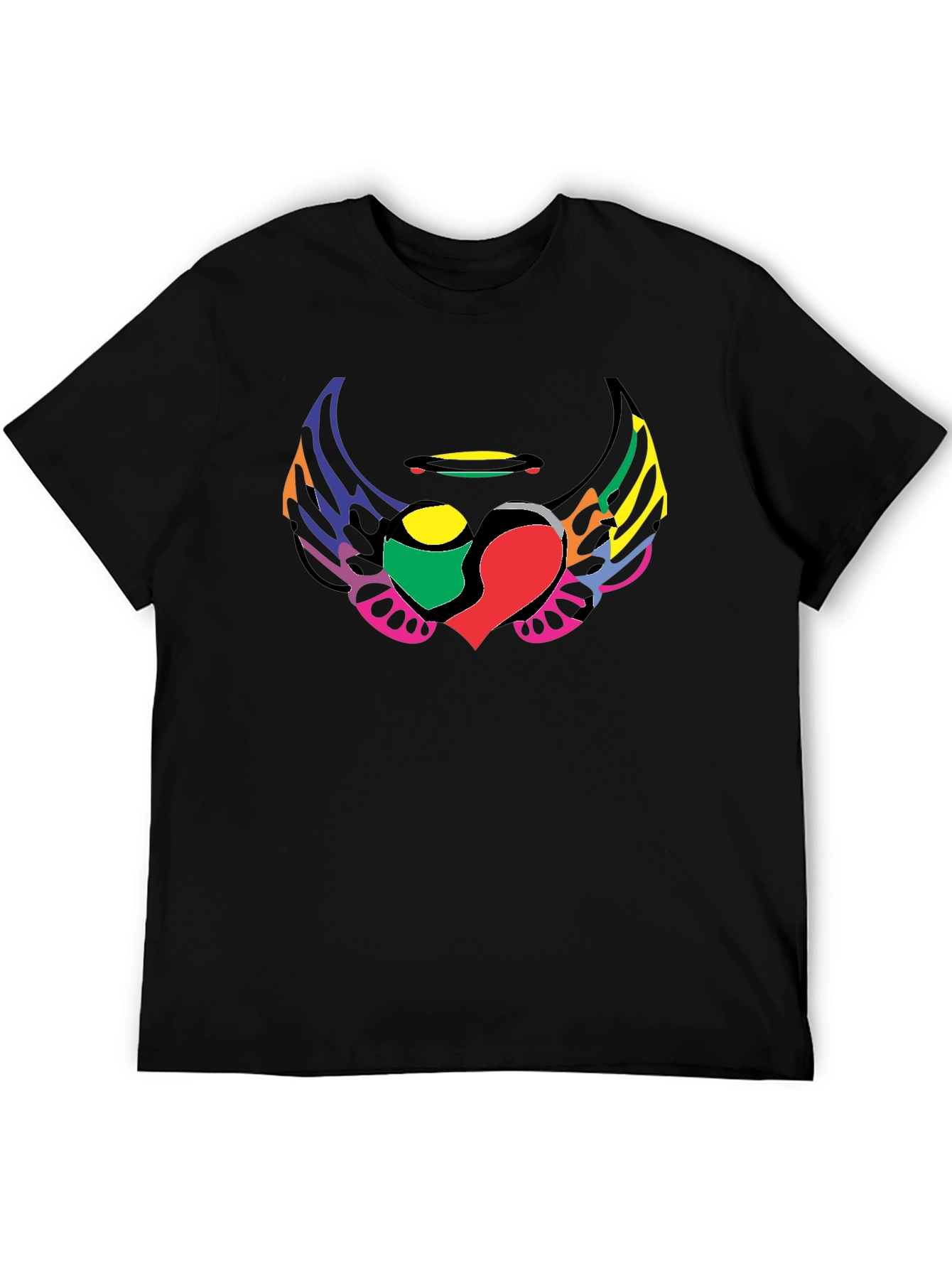 Black Colorful Wings Heart Graphic T-Shirt view 5