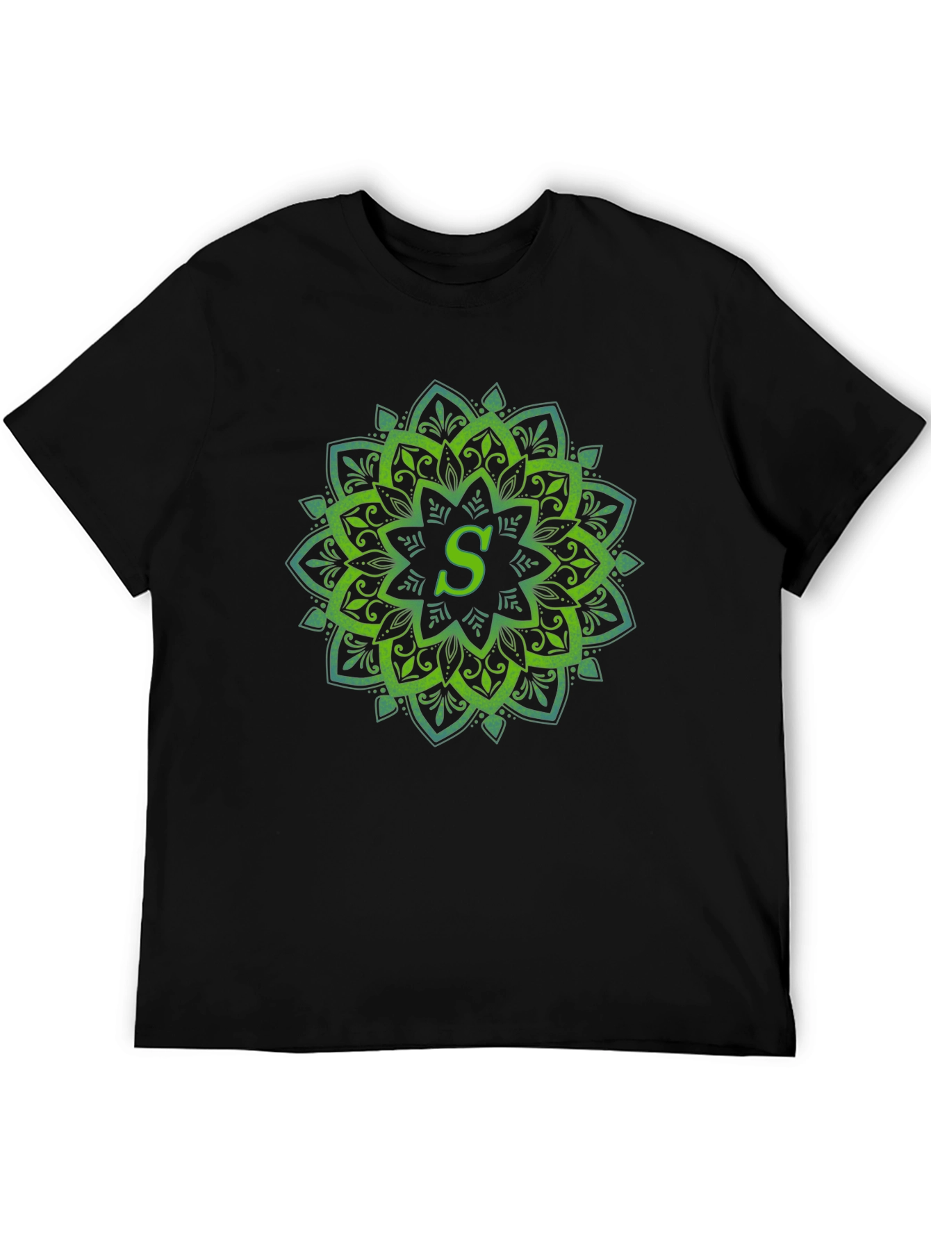 Black Green Mandala Letter S T-Shirt view 5